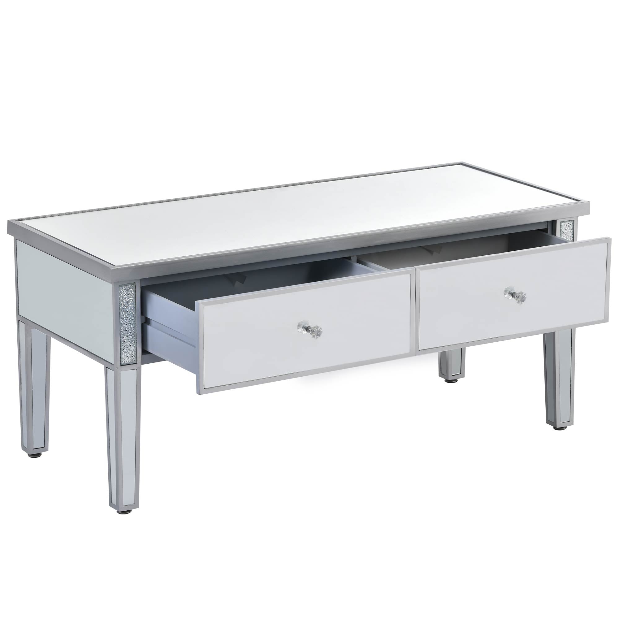 2-Drawer Mirrored Coffee Table with Adjustable Height