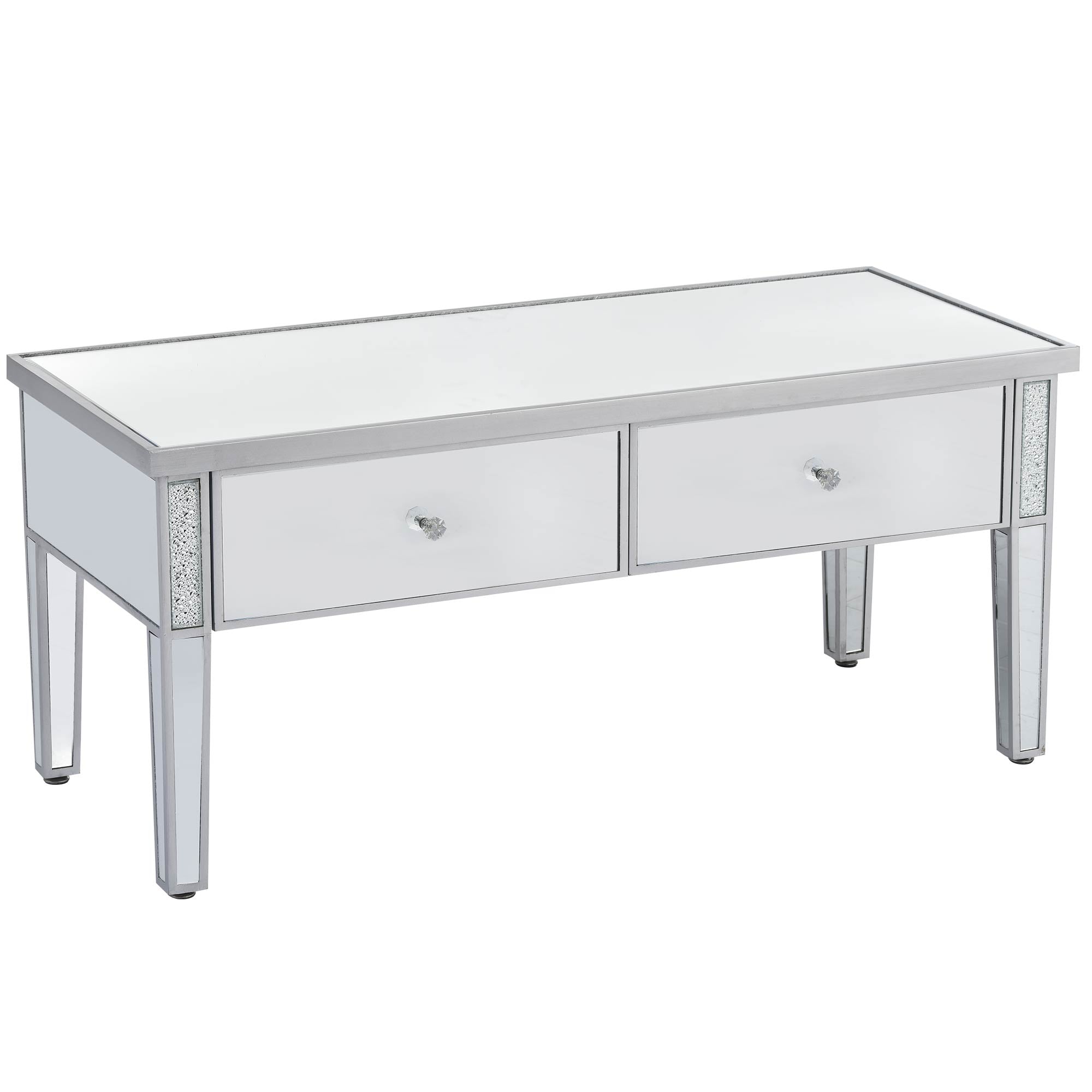 2-Drawer Mirrored Coffee Table with Adjustable Height