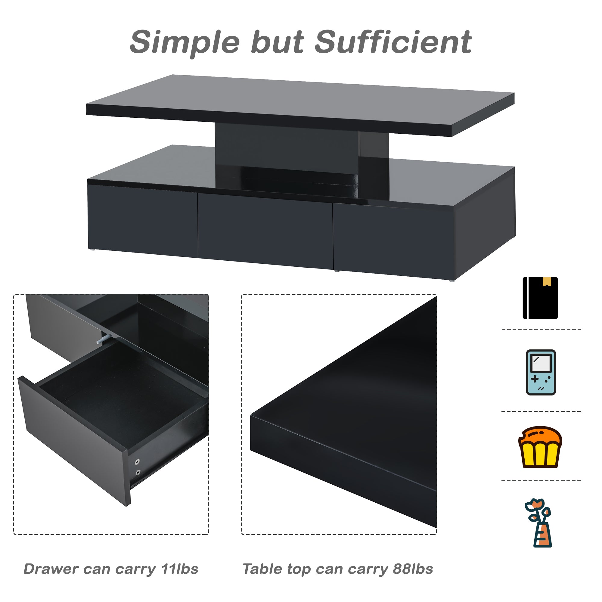 1-Drawer Coffee Table with 16 colors LED Light