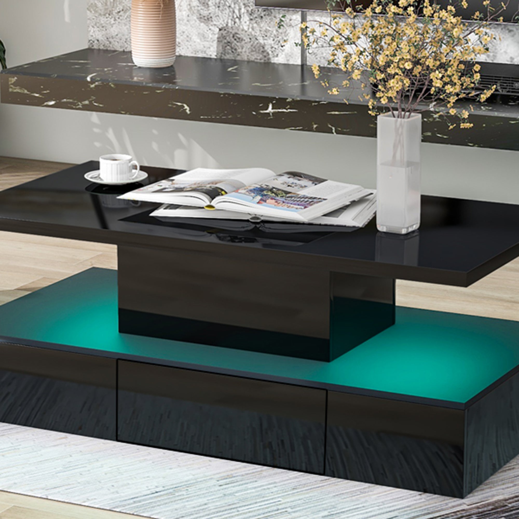 1-Drawer Coffee Table with 16 colors LED Light