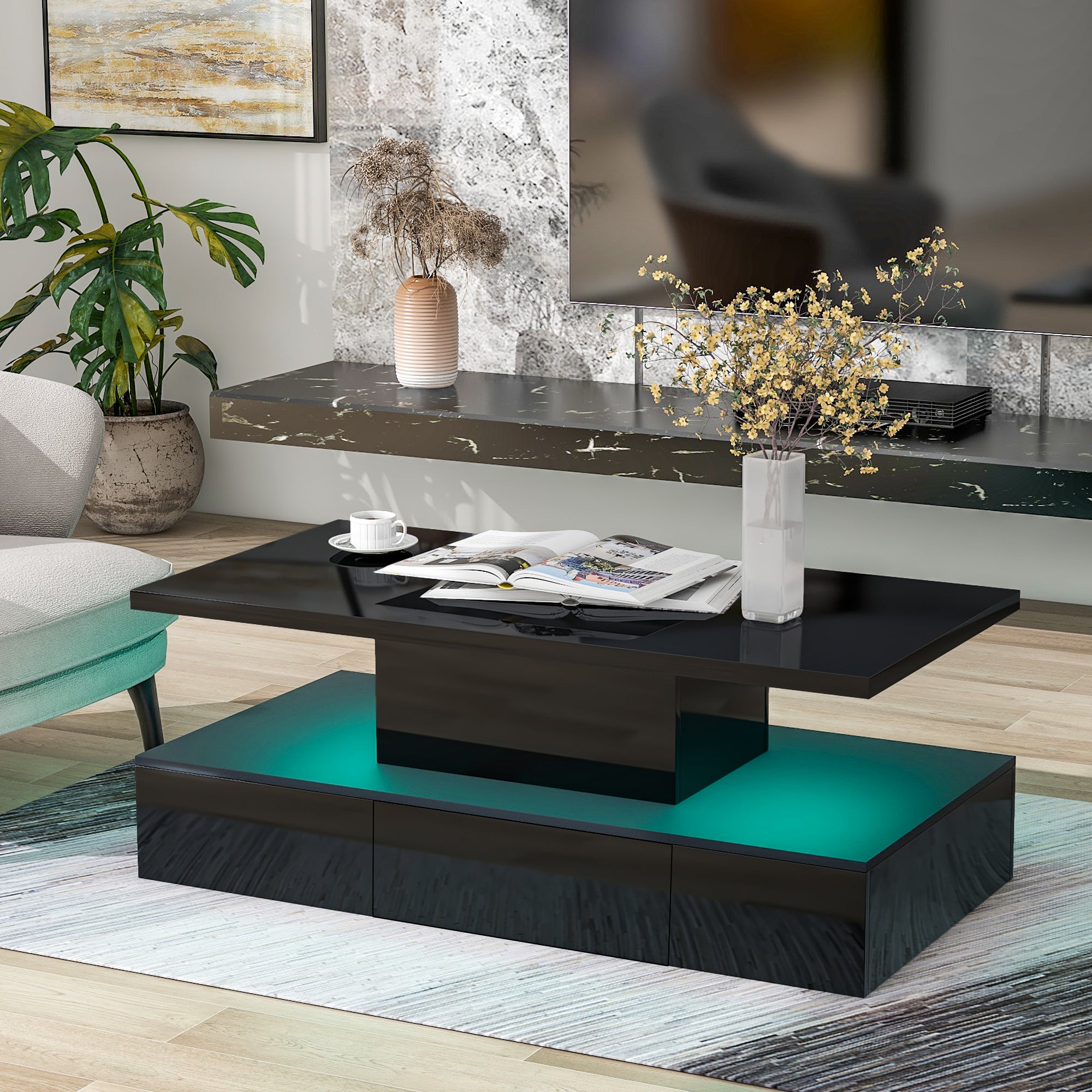 1-Drawer Coffee Table with 16 colors LED Light