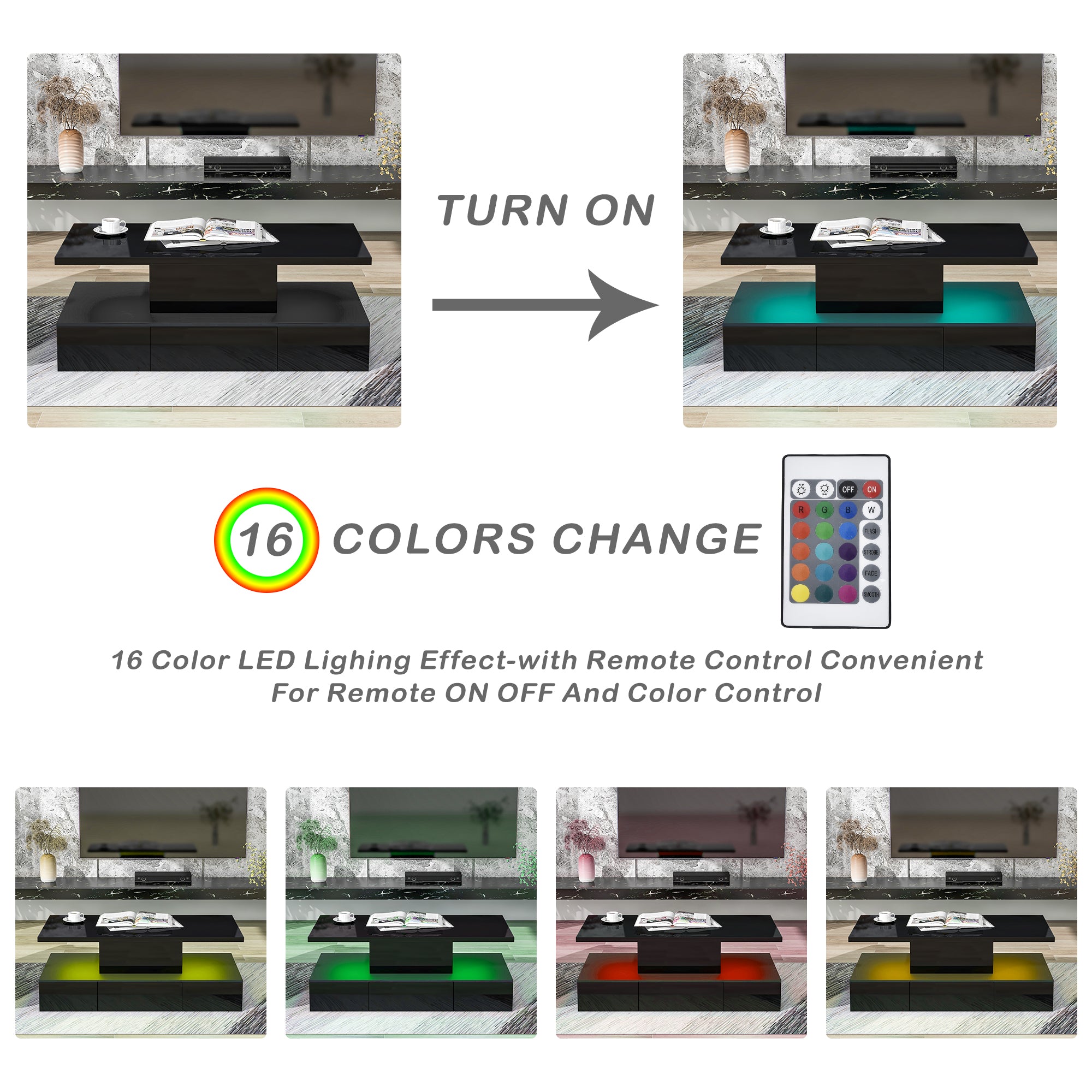 1-Drawer Coffee Table with 16 colors LED Light