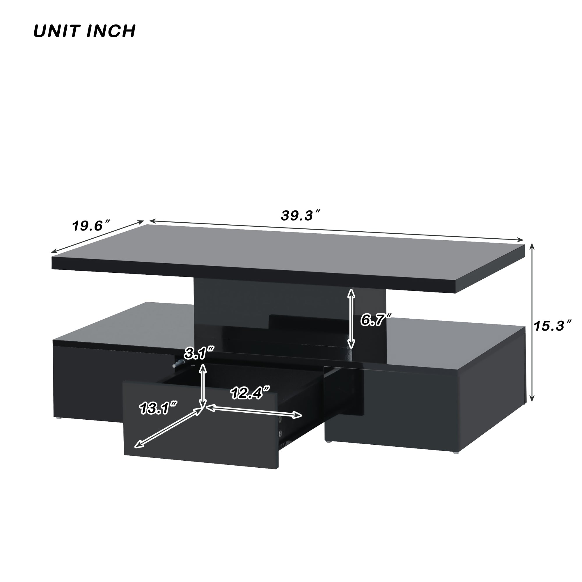 1-Drawer Coffee Table with 16 colors LED Light