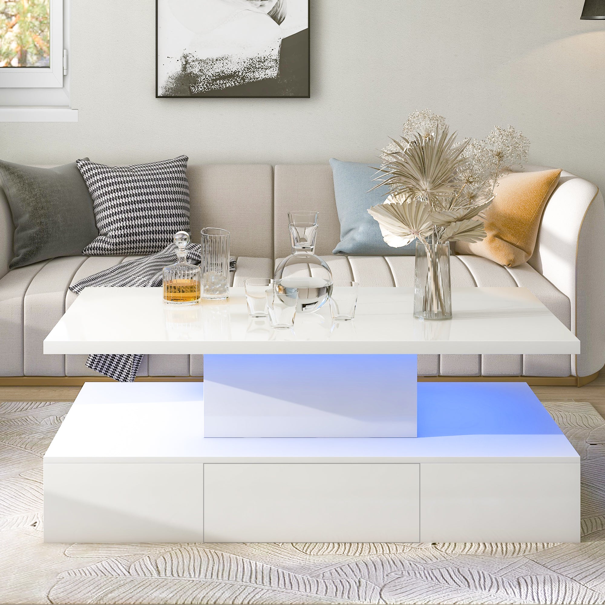 1-Drawer Coffee Table with 16 colors LED Light