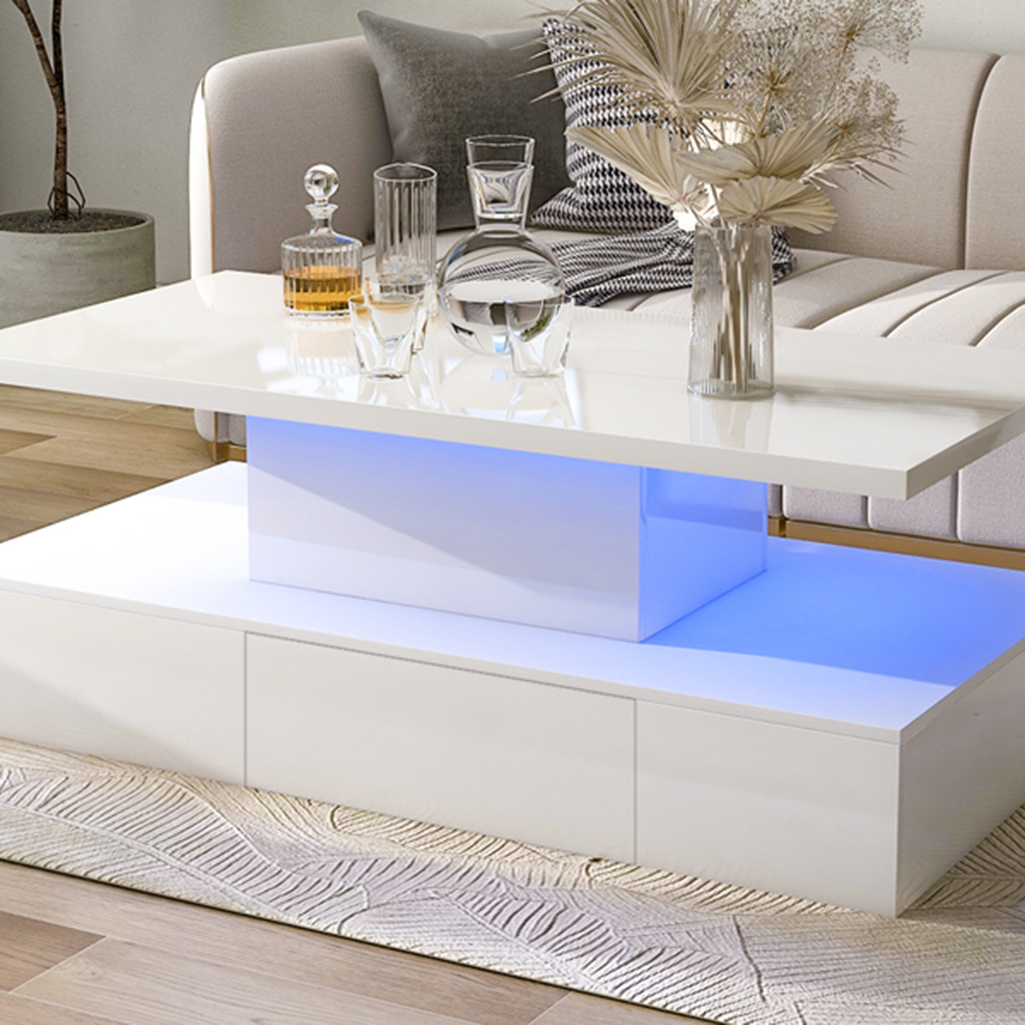 1-Drawer Coffee Table with 16 colors LED Light