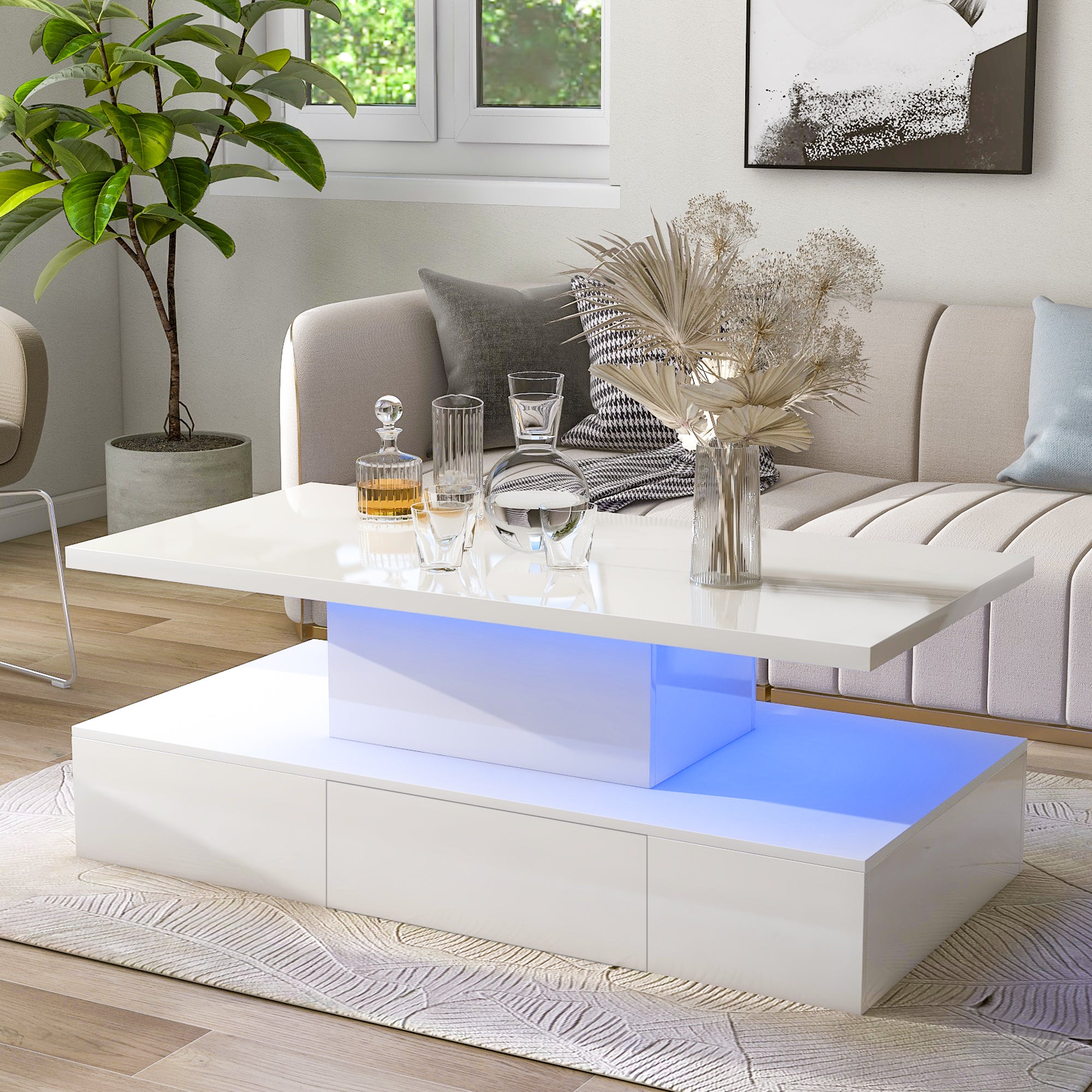 1-Drawer Coffee Table with 16 colors LED Light