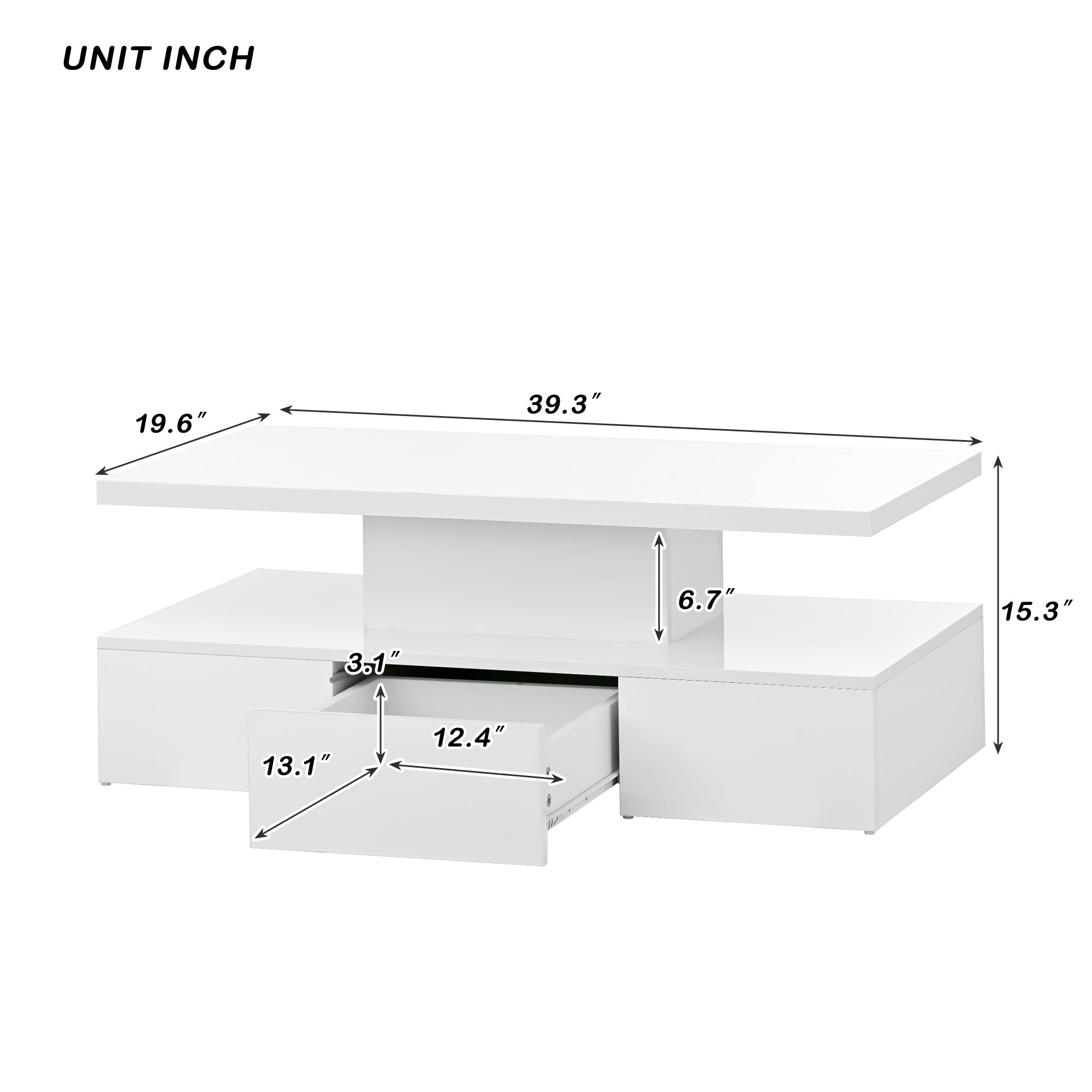 1-Drawer Coffee Table with 16 colors LED Light