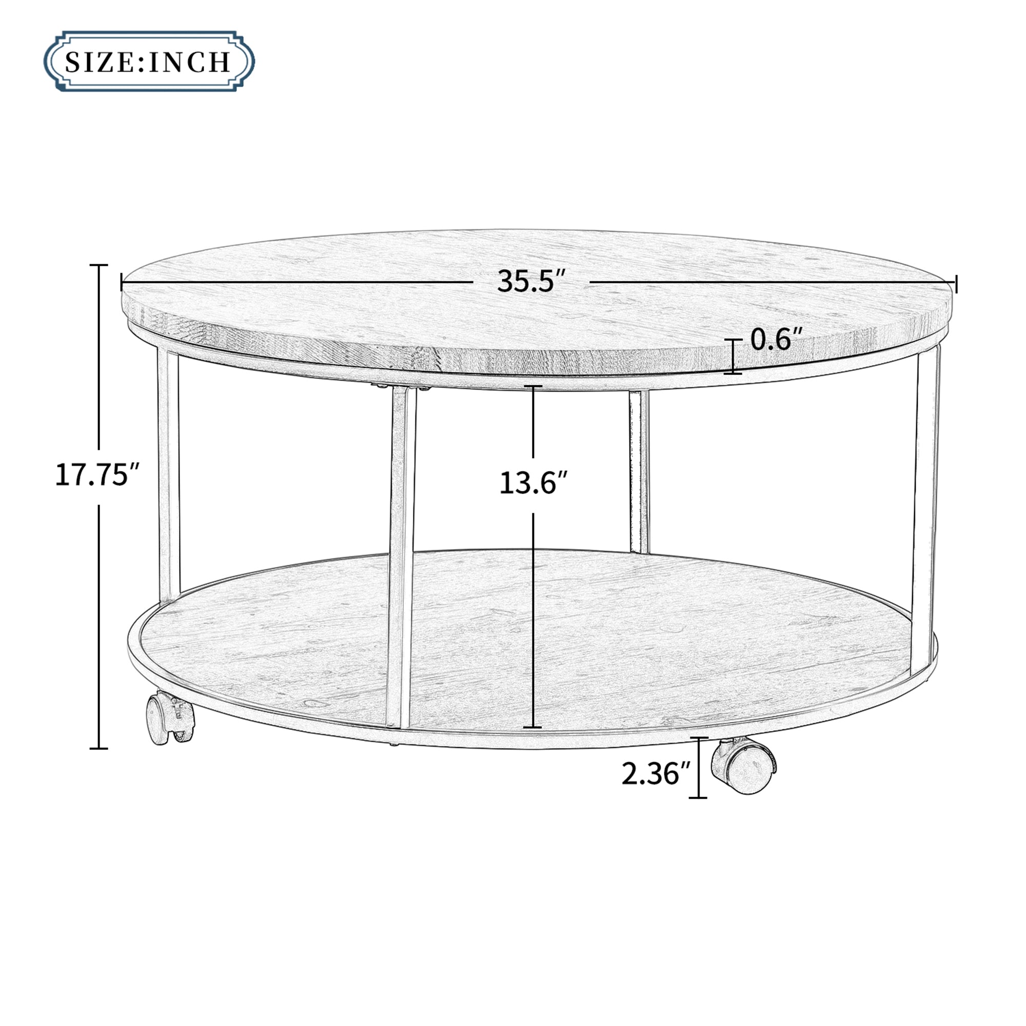 Wood Coffee Table with Caster Wheels