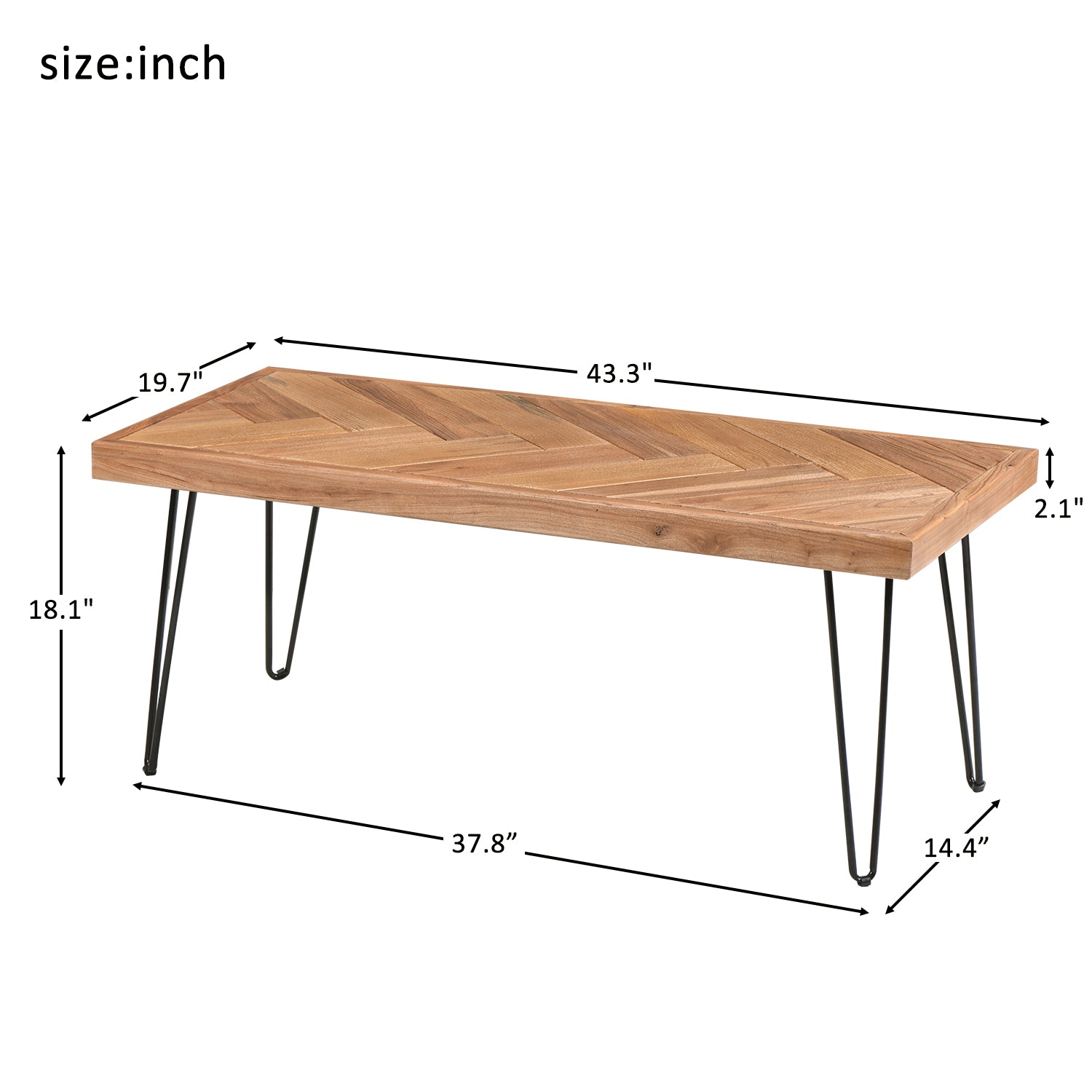 Wood Coffee Table with Metal Hairpin Legs