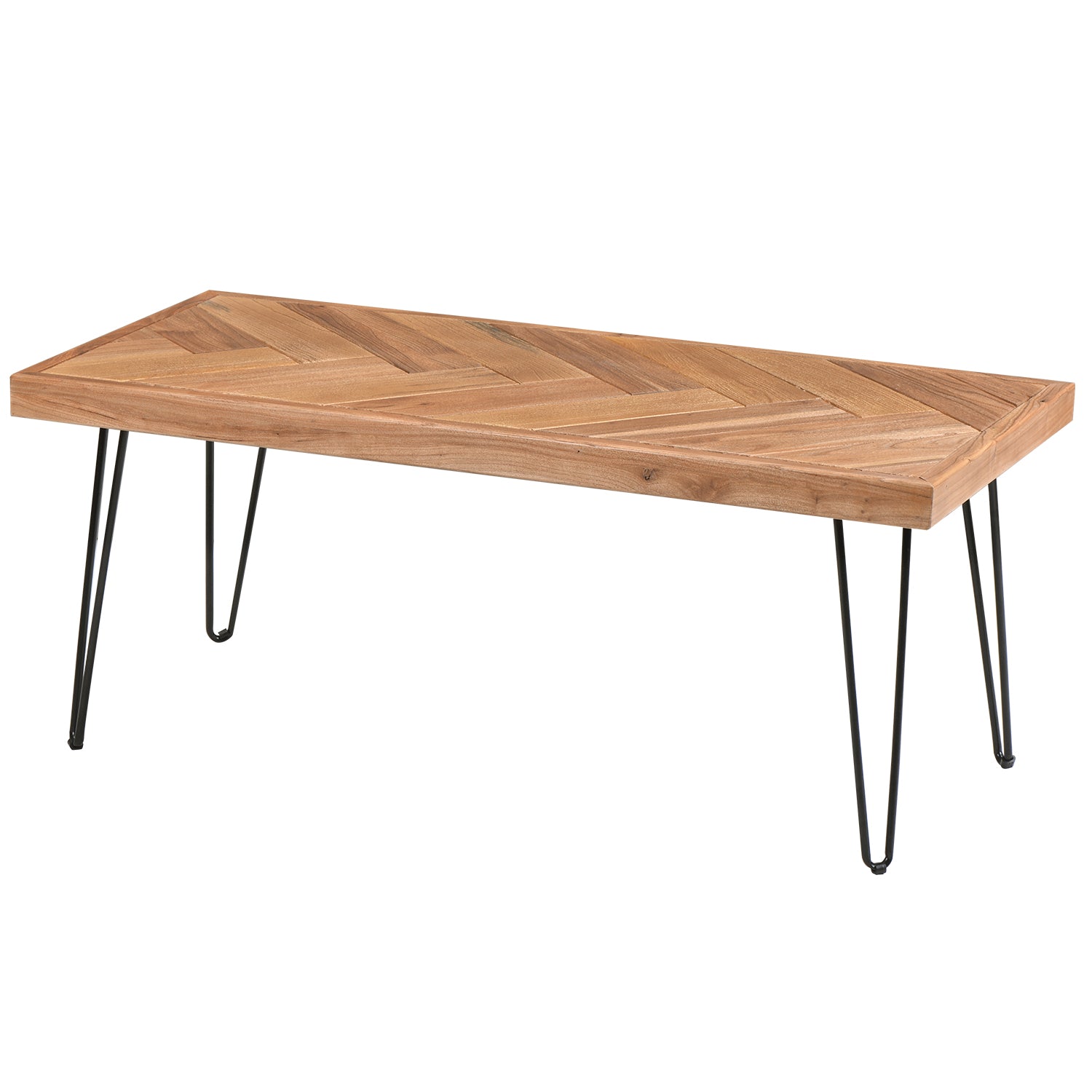 Wood Coffee Table with Metal Hairpin Legs