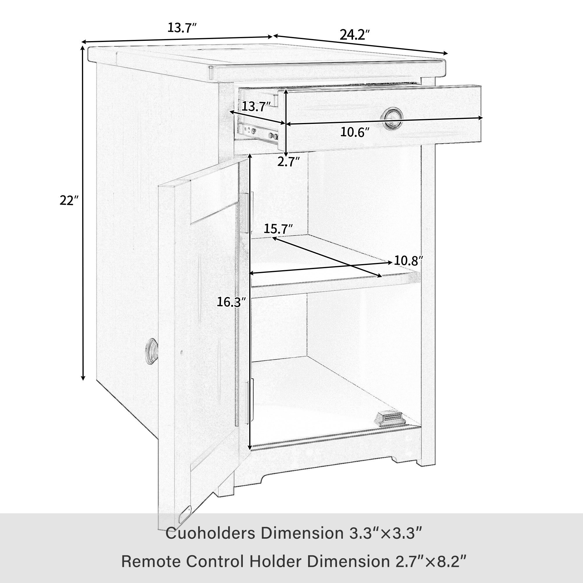 1-Drawer Solid Wood End Table with USB Ports