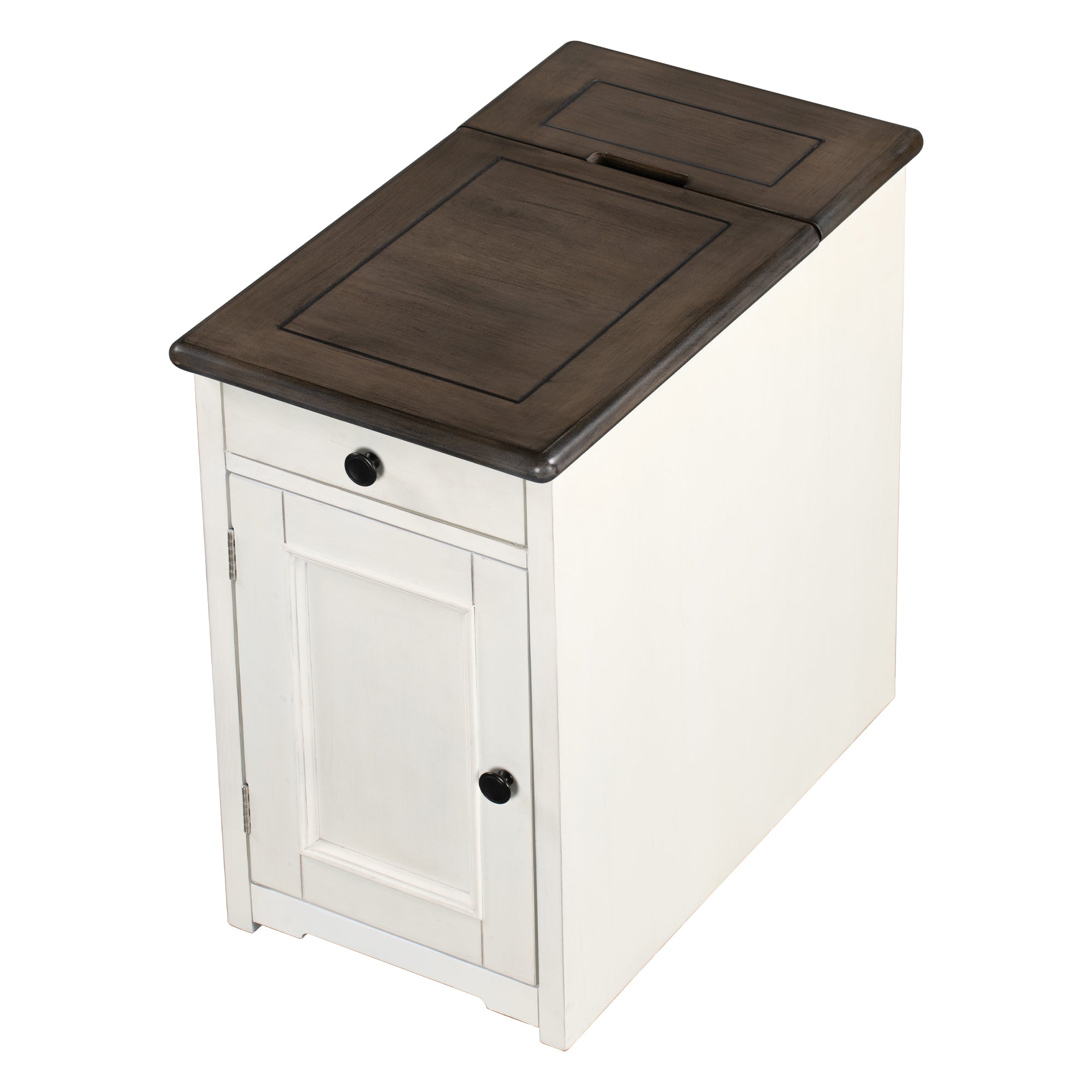 1-Drawer Solid Wood End Table with USB Ports