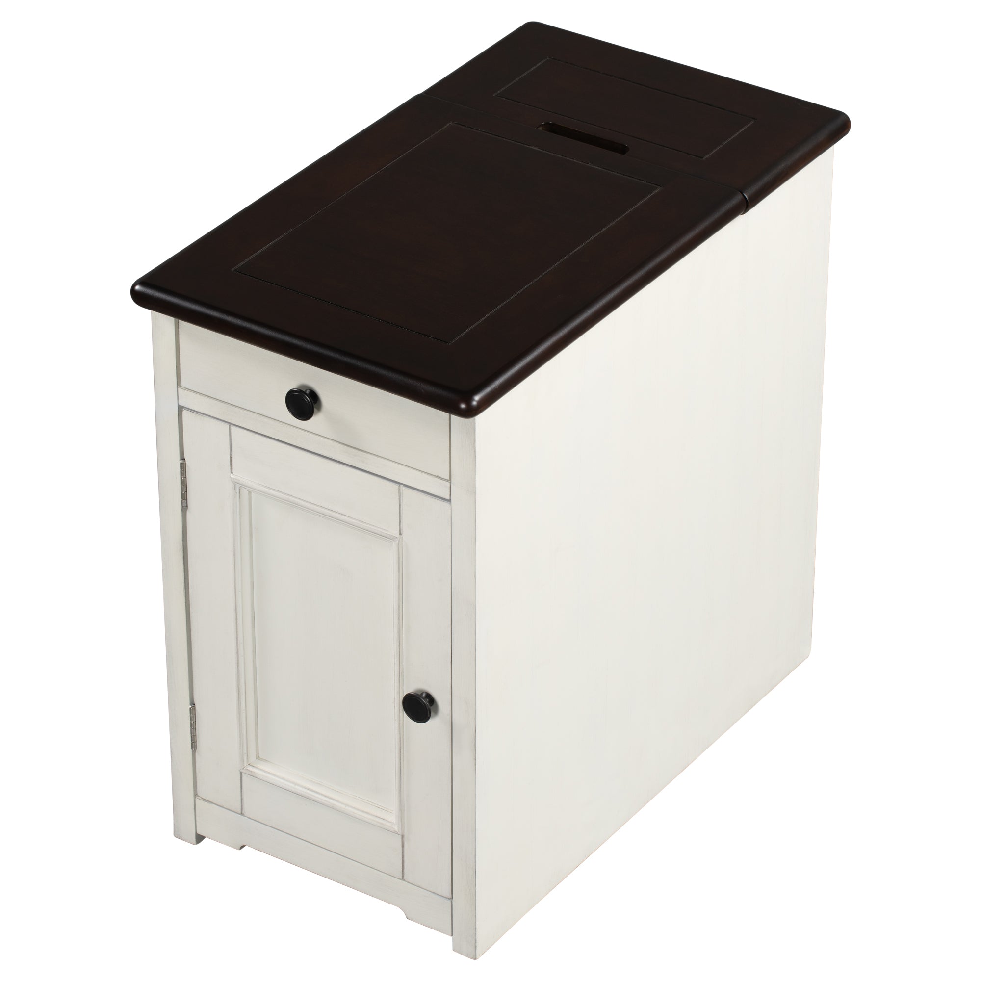 1-Drawer Solid Wood End Table with USB Ports