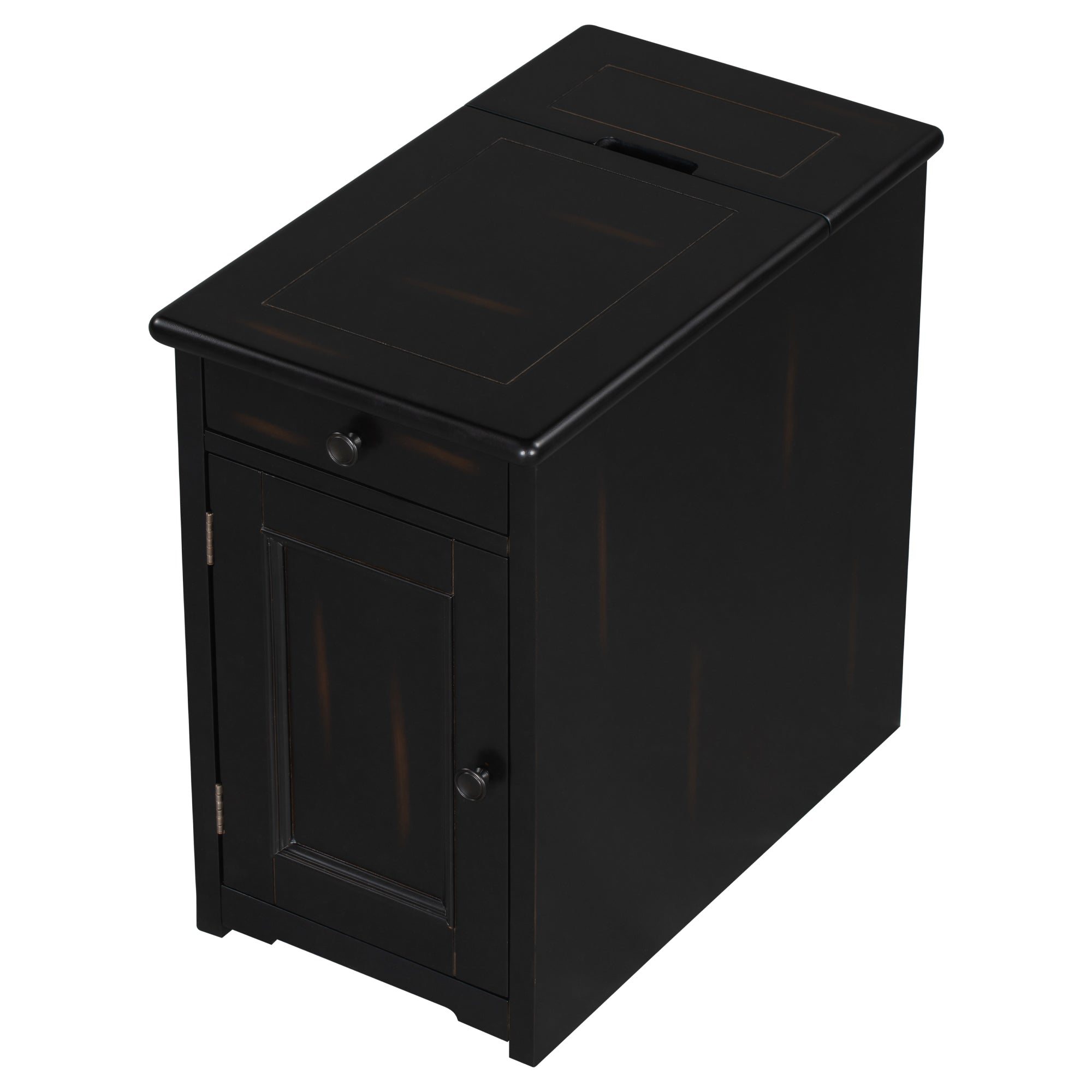 1-Drawer Solid Wood End Table with USB Ports