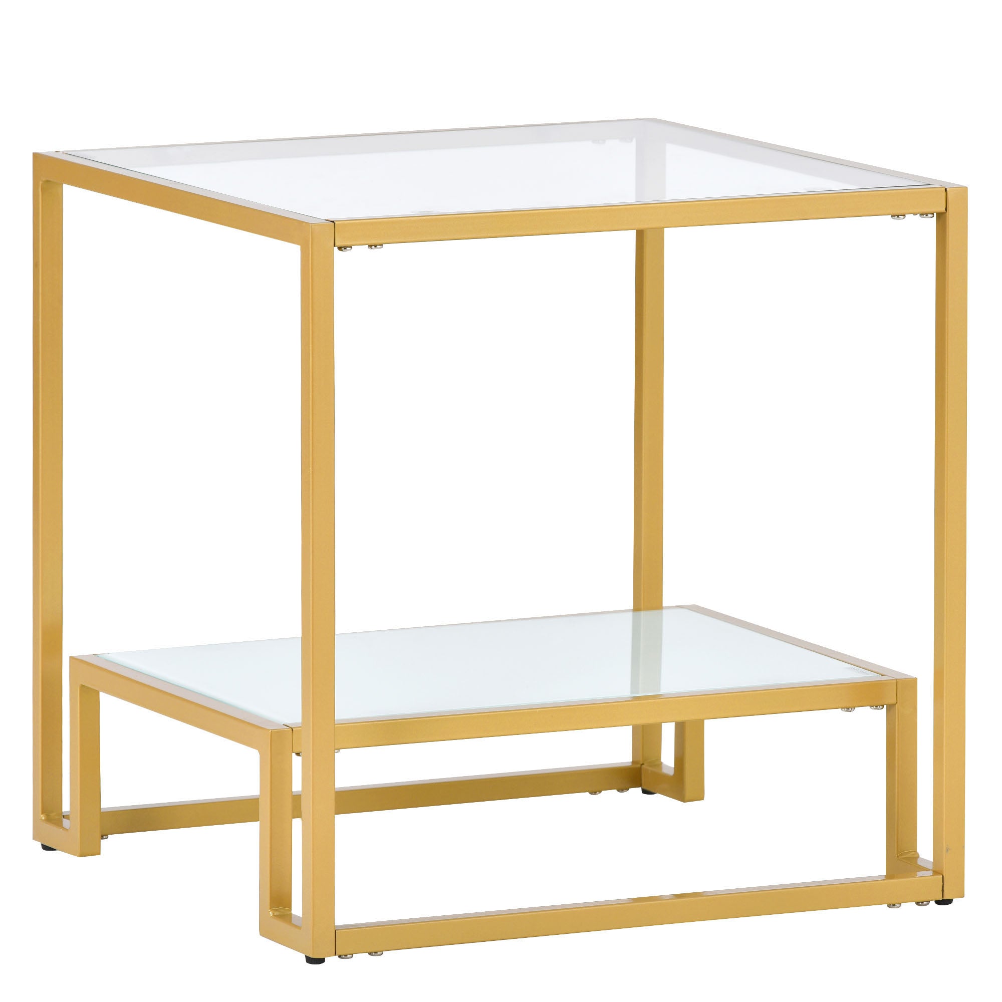 2-Tier Tempered Glass End Table in Gold