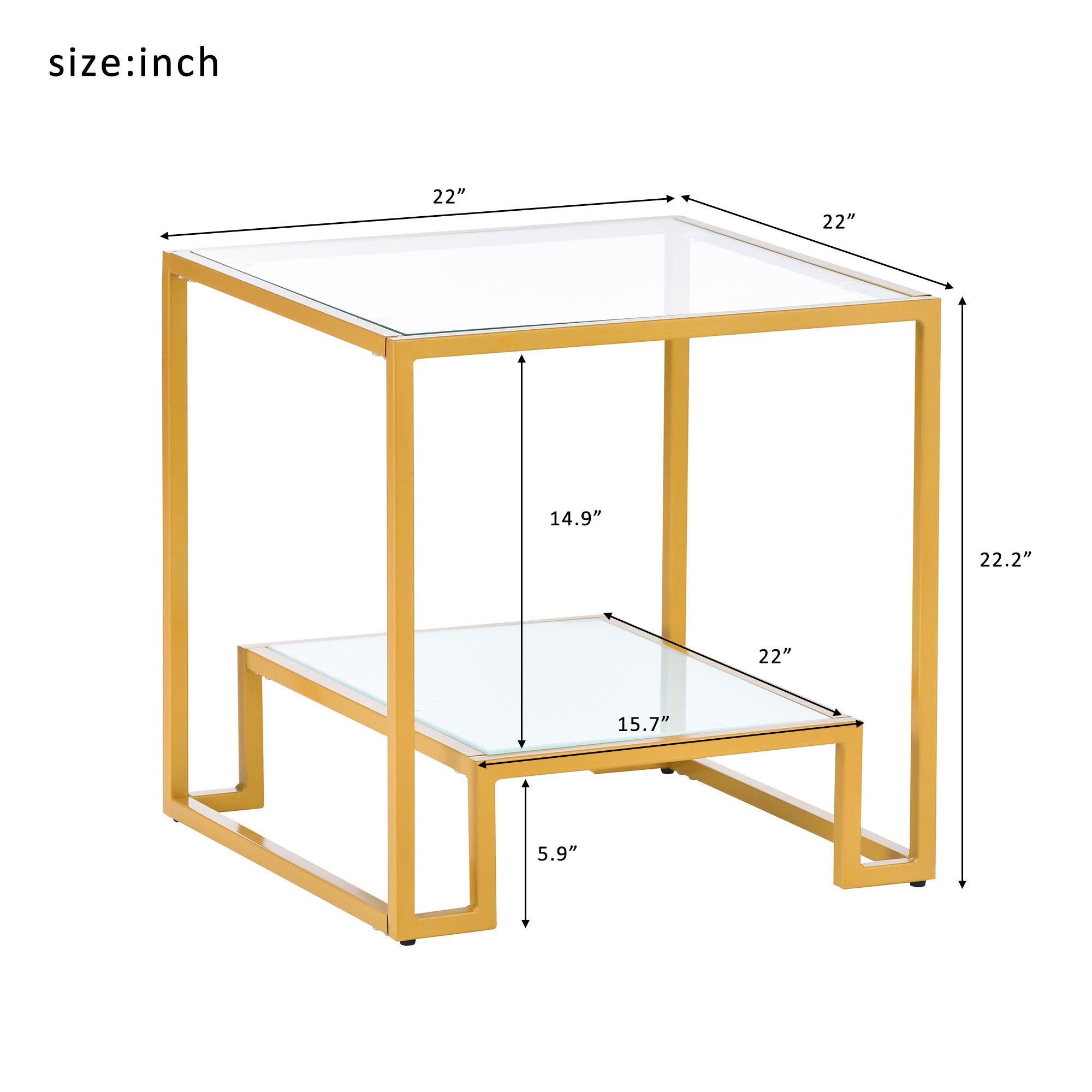 2-Tier Tempered Glass End Table in Gold