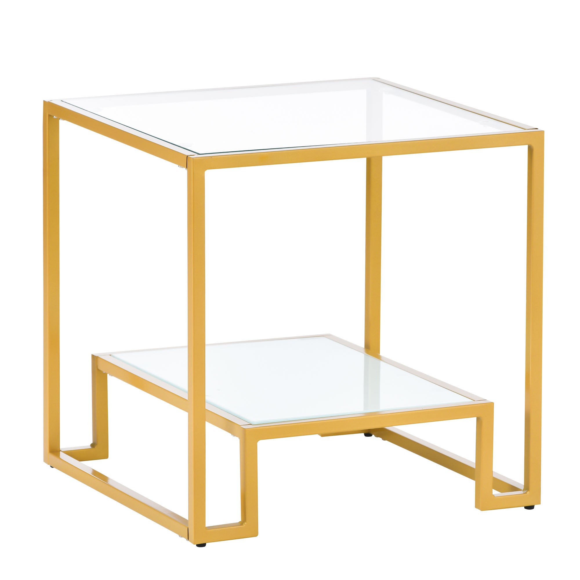 2-Tier Tempered Glass End Table in Gold