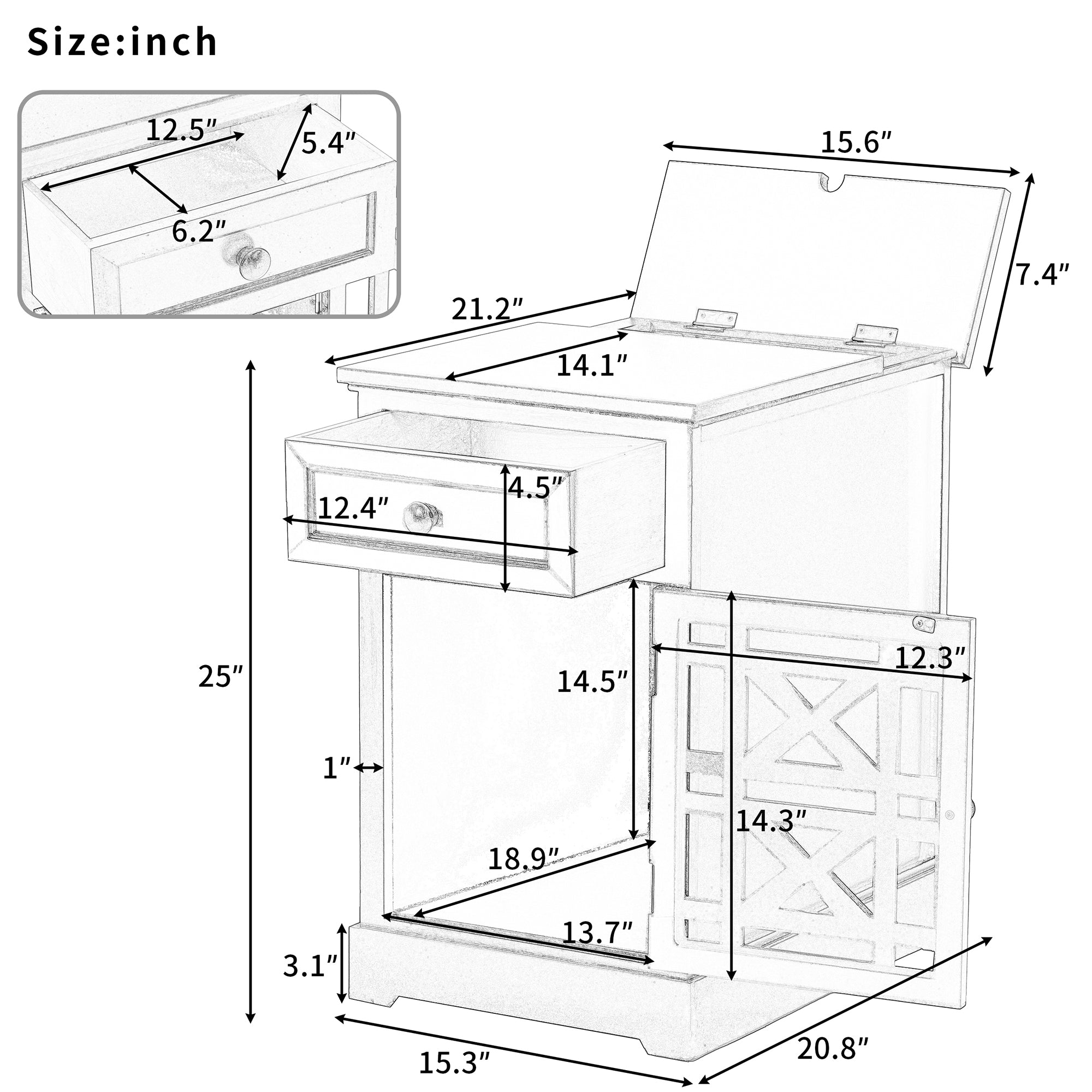 1-Drawer Solid Wood End Table with USB Port