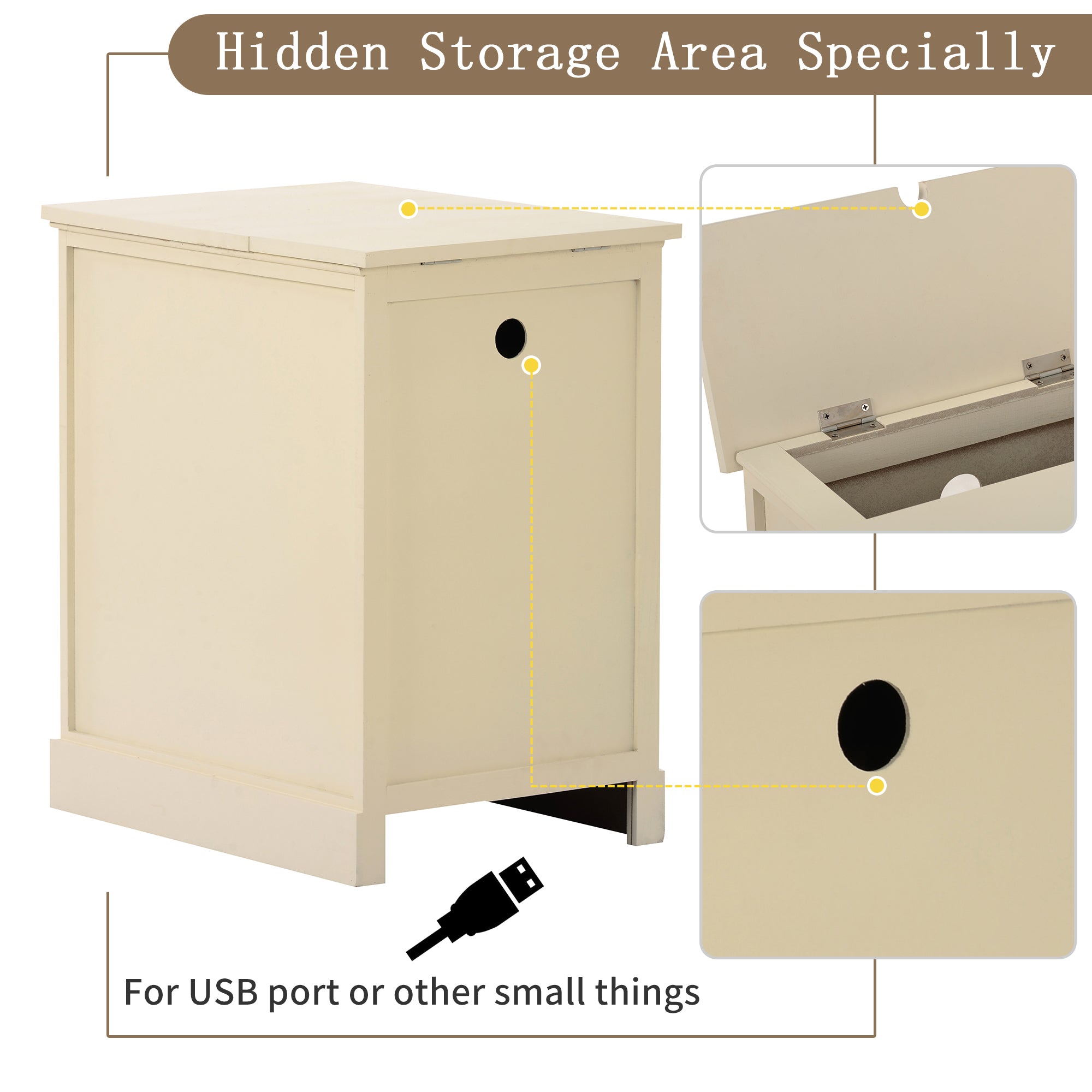 1-Drawer Solid Wood End Table with USB Port