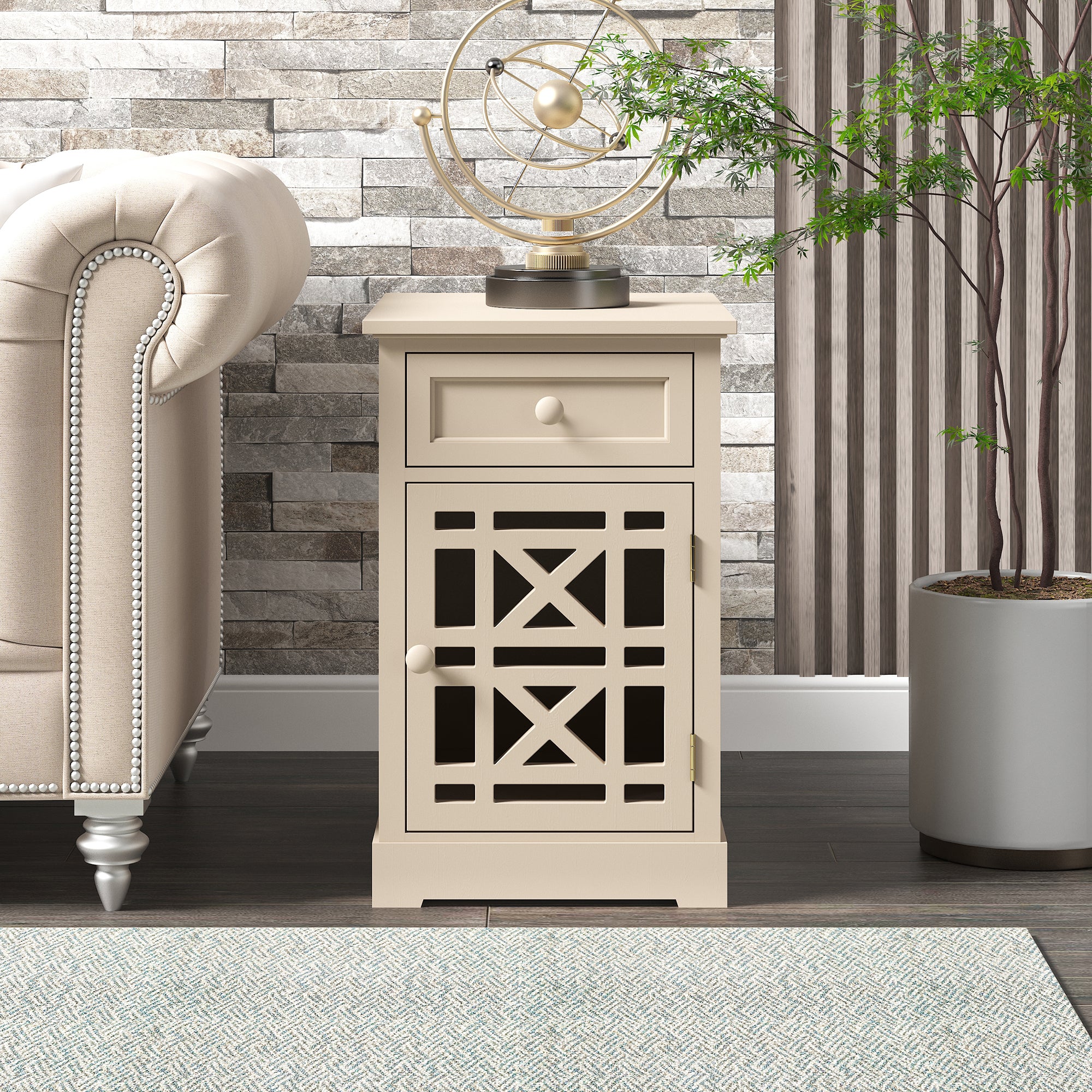 1-Drawer Solid Wood End Table with USB Port