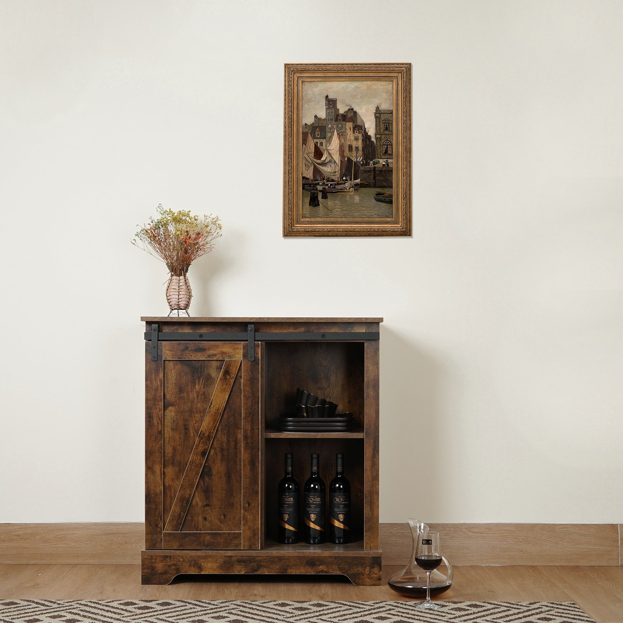 Wood Accent Cabinet with Sliding Barn Door