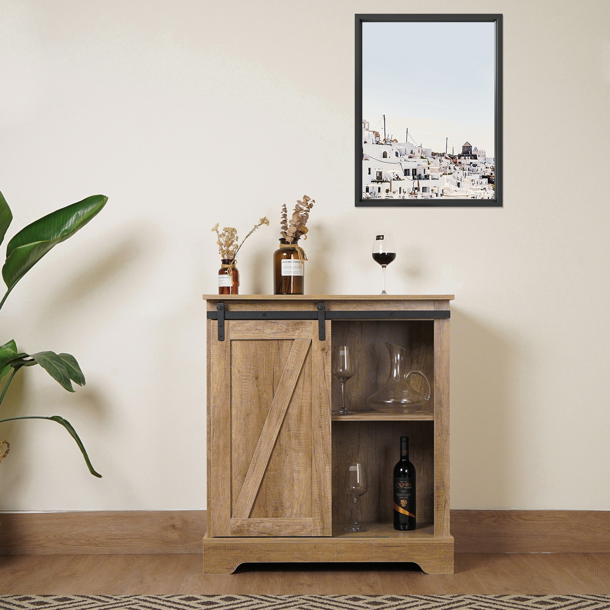 Wood Accent Cabinet with Sliding Barn Door