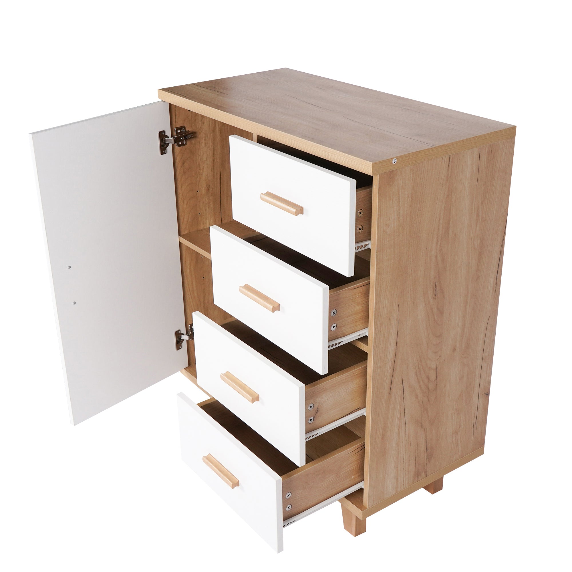 Wood One Door Accent Cabinet with 4 Drawers