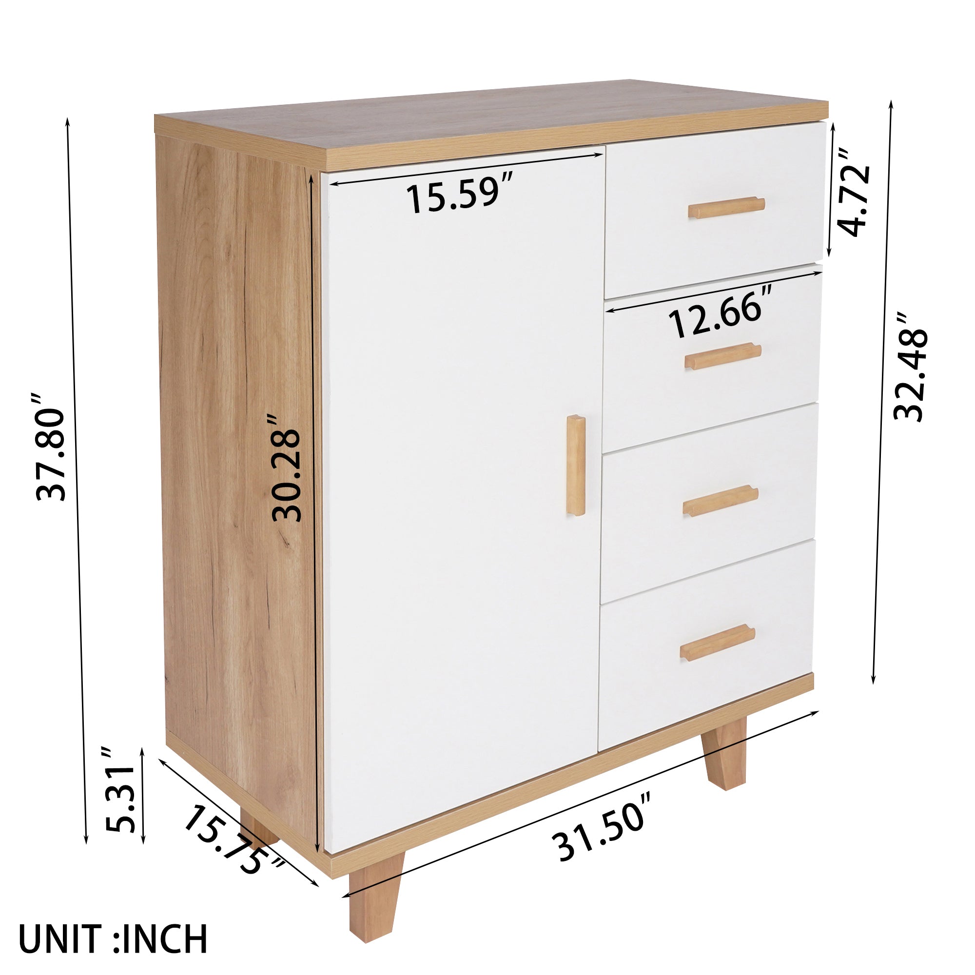 Wood One Door Accent Cabinet with 4 Drawers