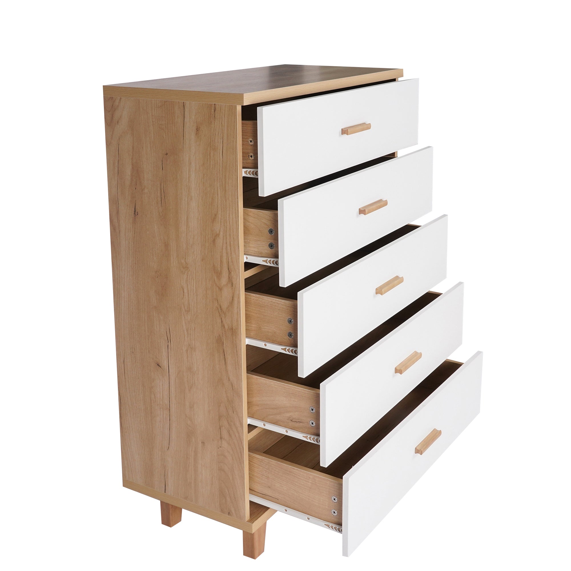 5-Drawer 32" W Wood Chest in Natural&White