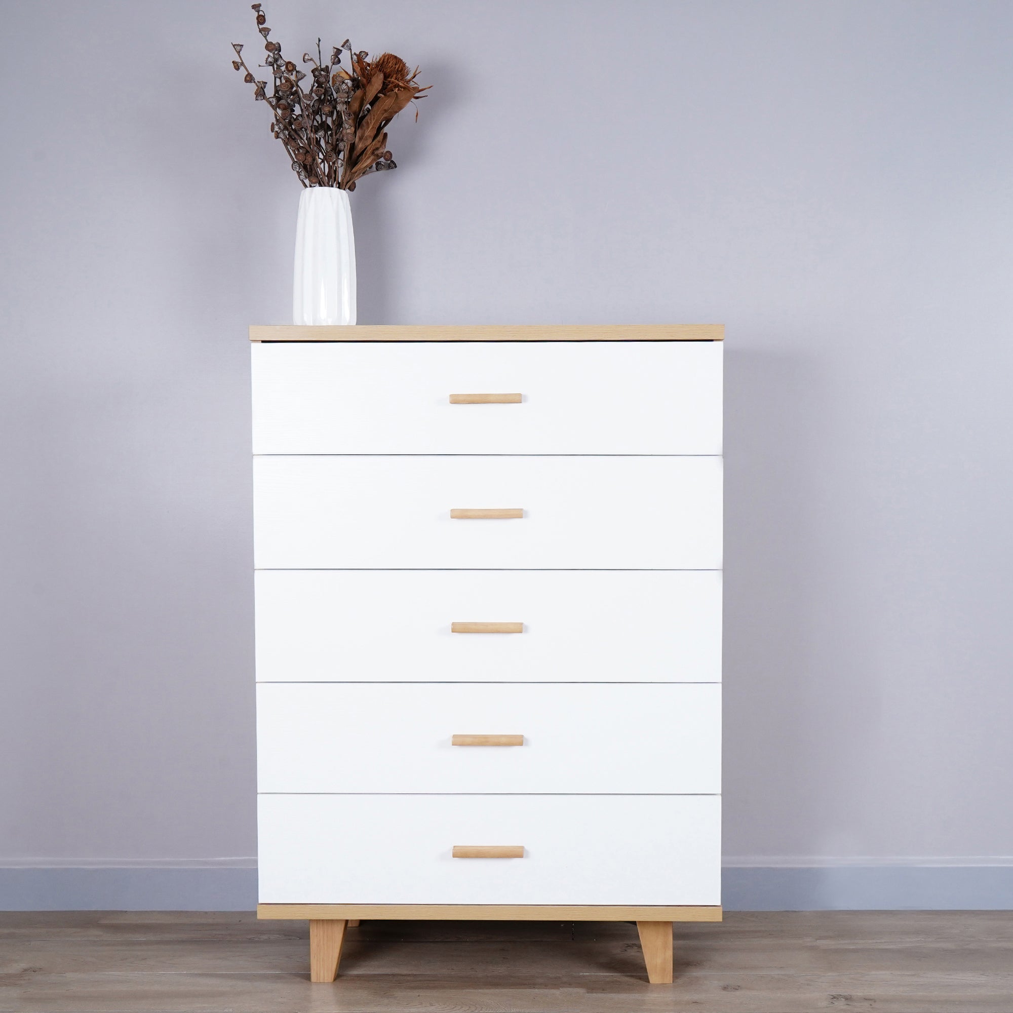 5-Drawer 32" W Wood Chest in Natural&White