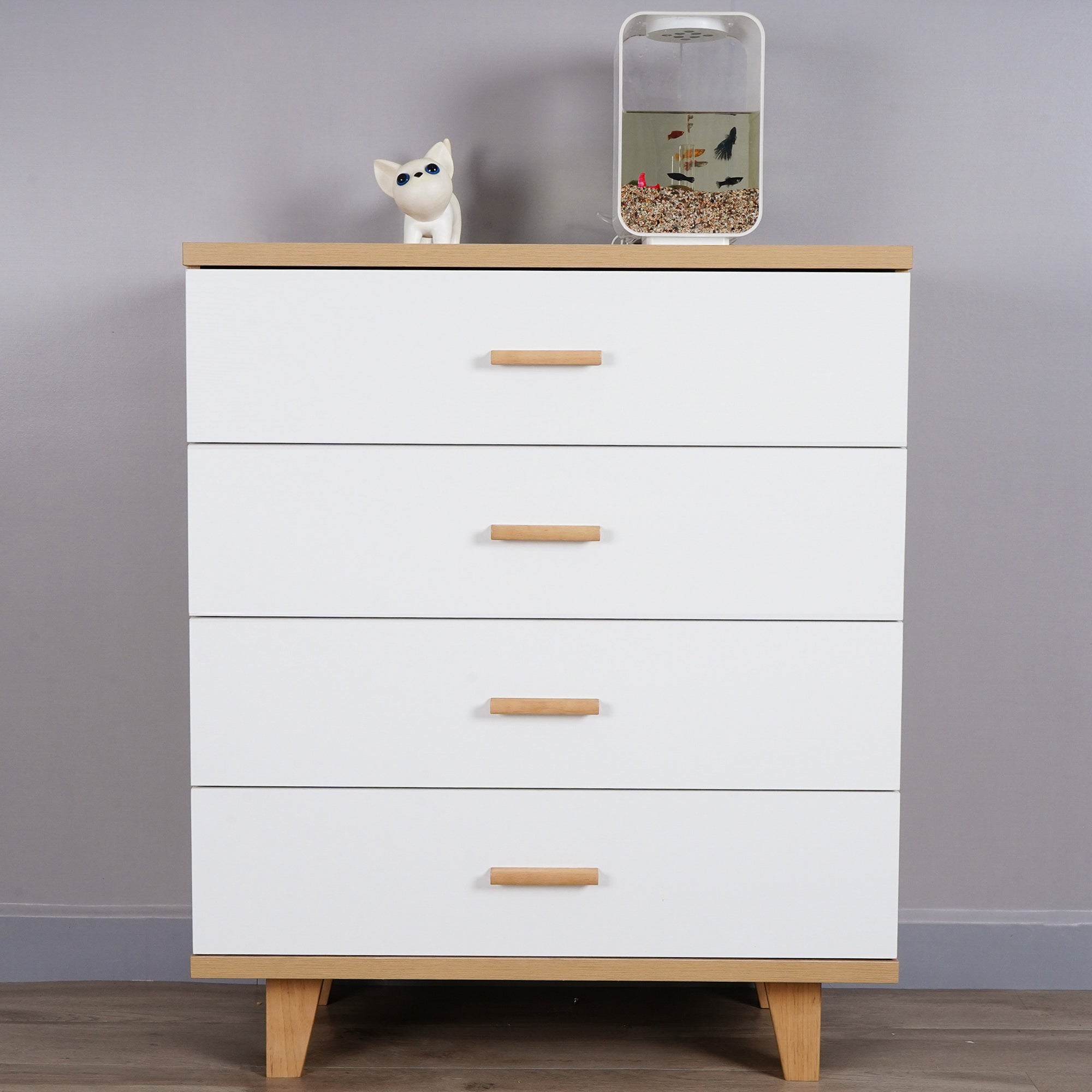 4-Drawer 32" W Wood Chest in Natural&White