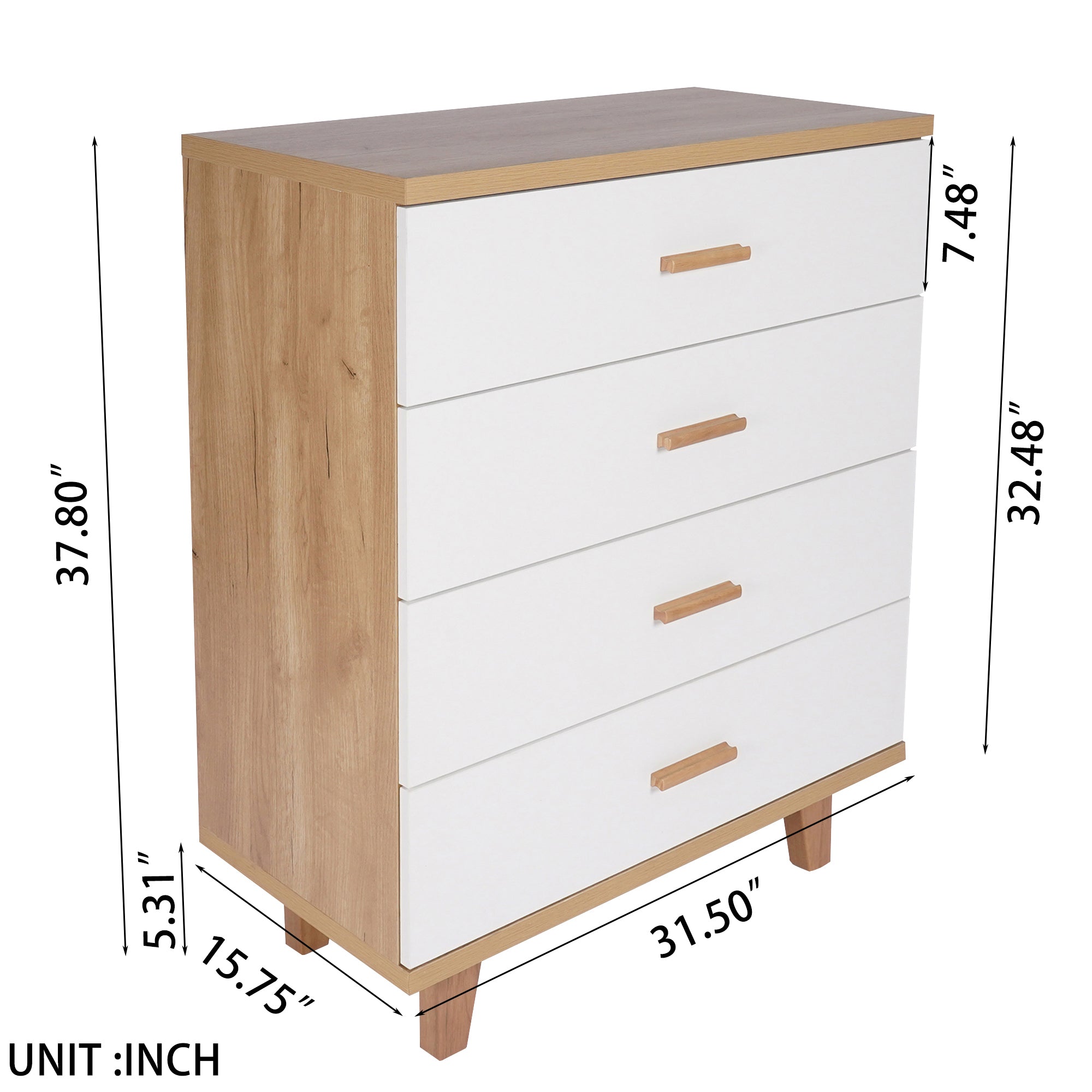 4-Drawer 32" W Wood Chest in Natural&White