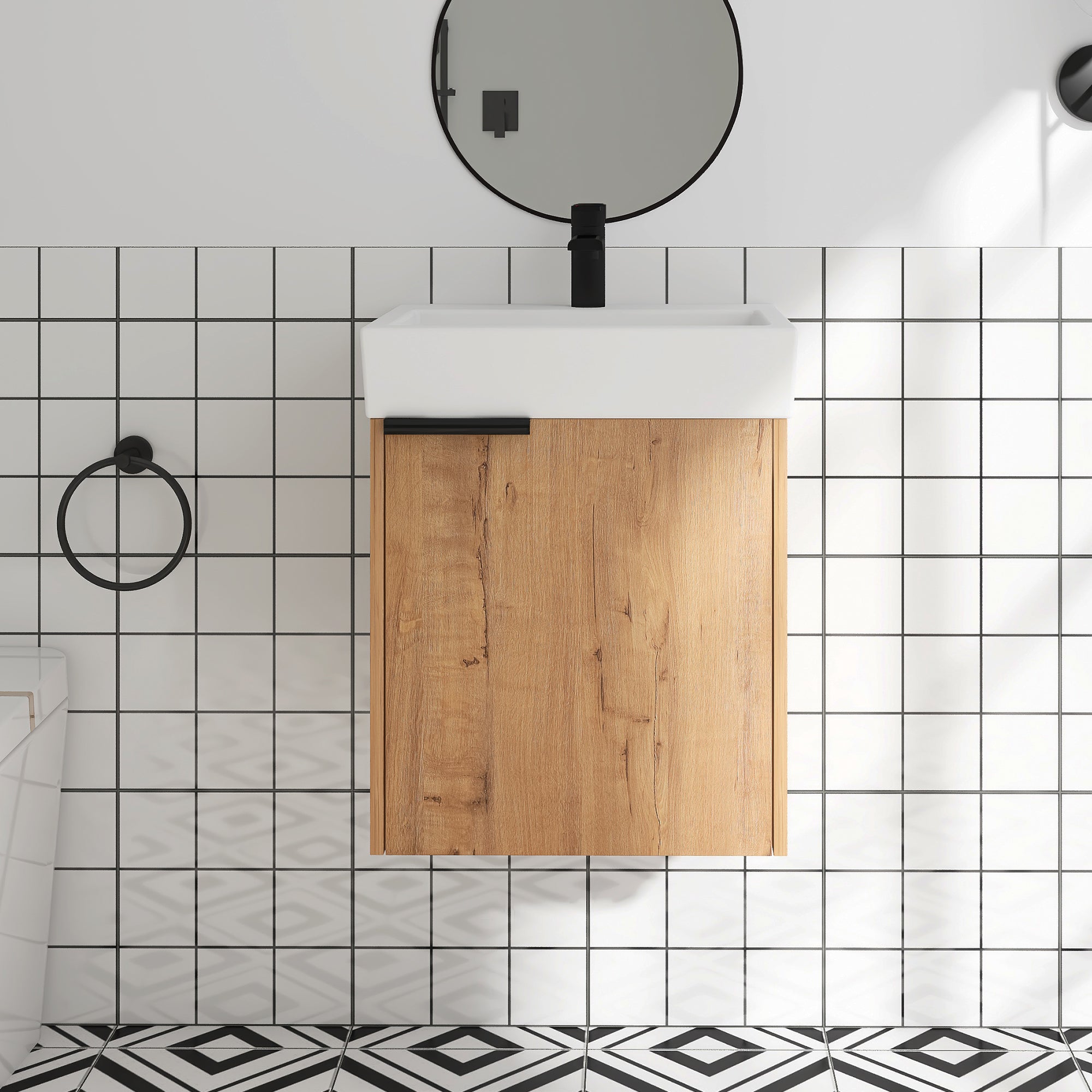 Wall-Mounted Bathroom Vanity with Ceramic Top and Basin