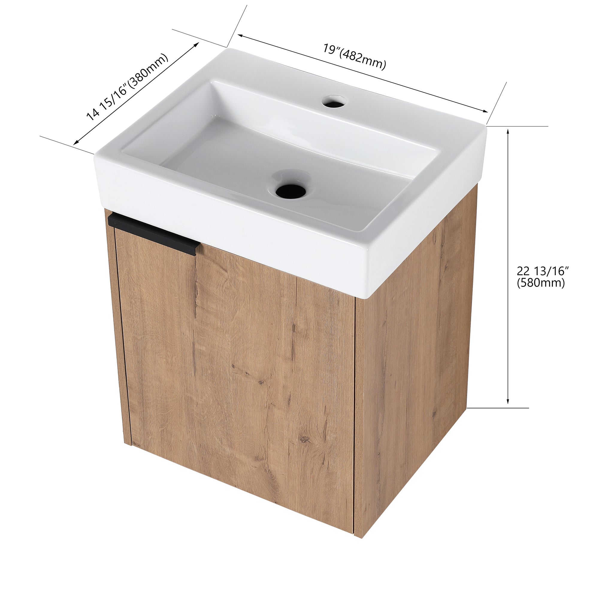 Wall-Mounted Bathroom Vanity with Ceramic Top and Basin