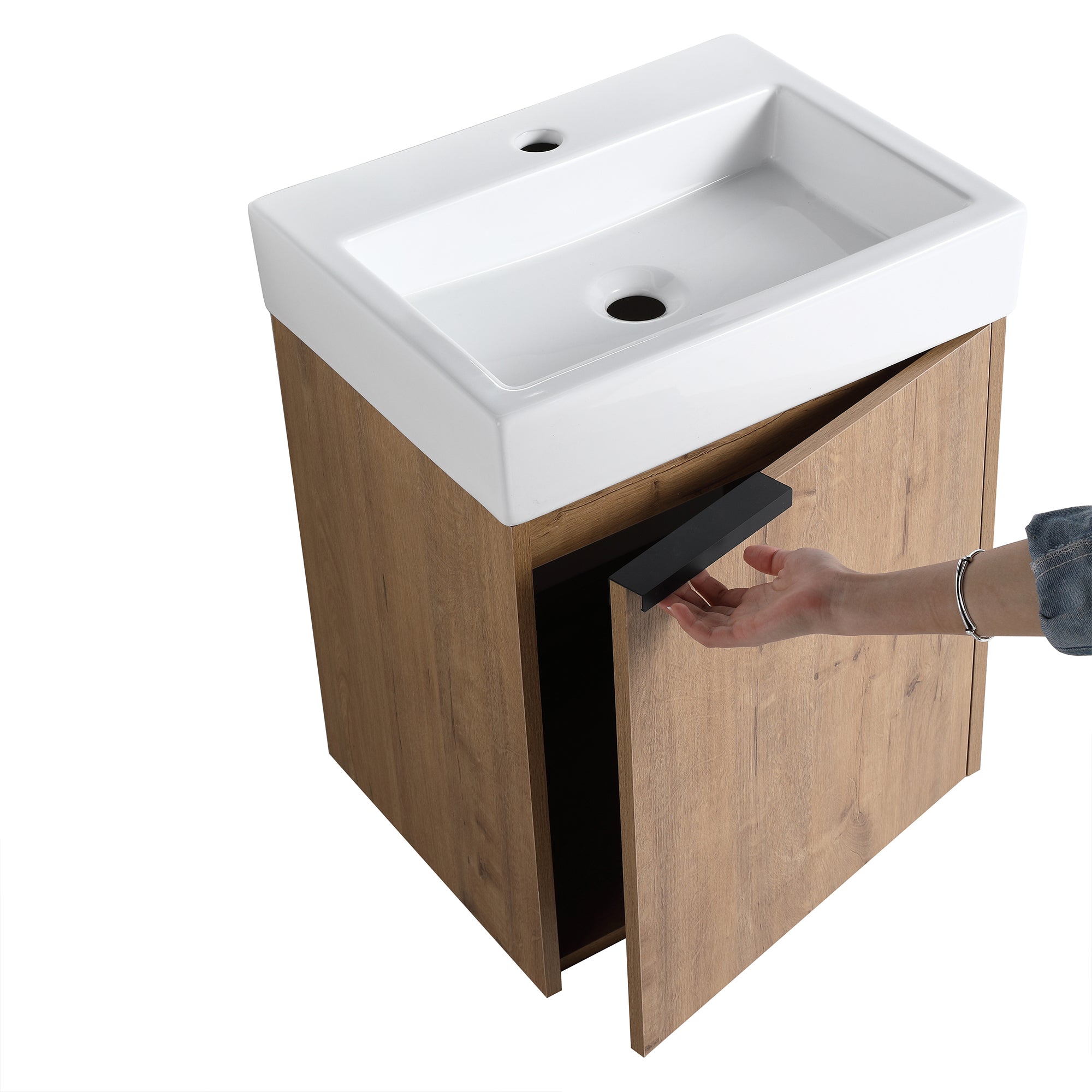 Wall-Mounted Bathroom Vanity with Ceramic Top and Basin