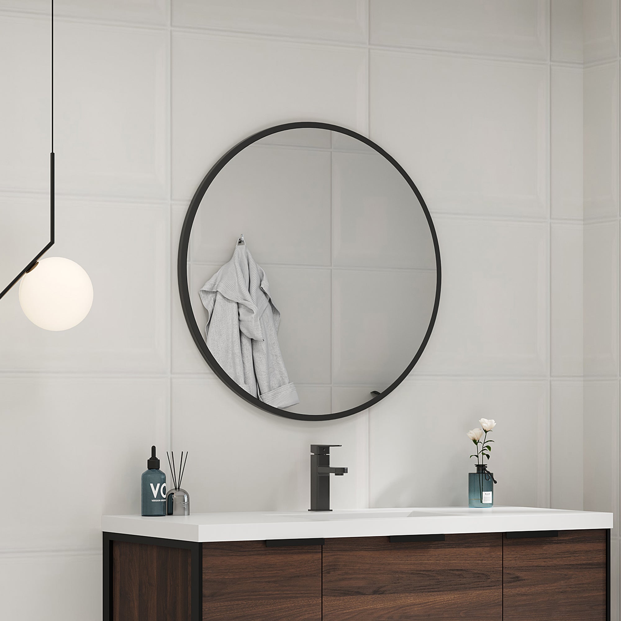 Round Framed Wall Mounted Mirror