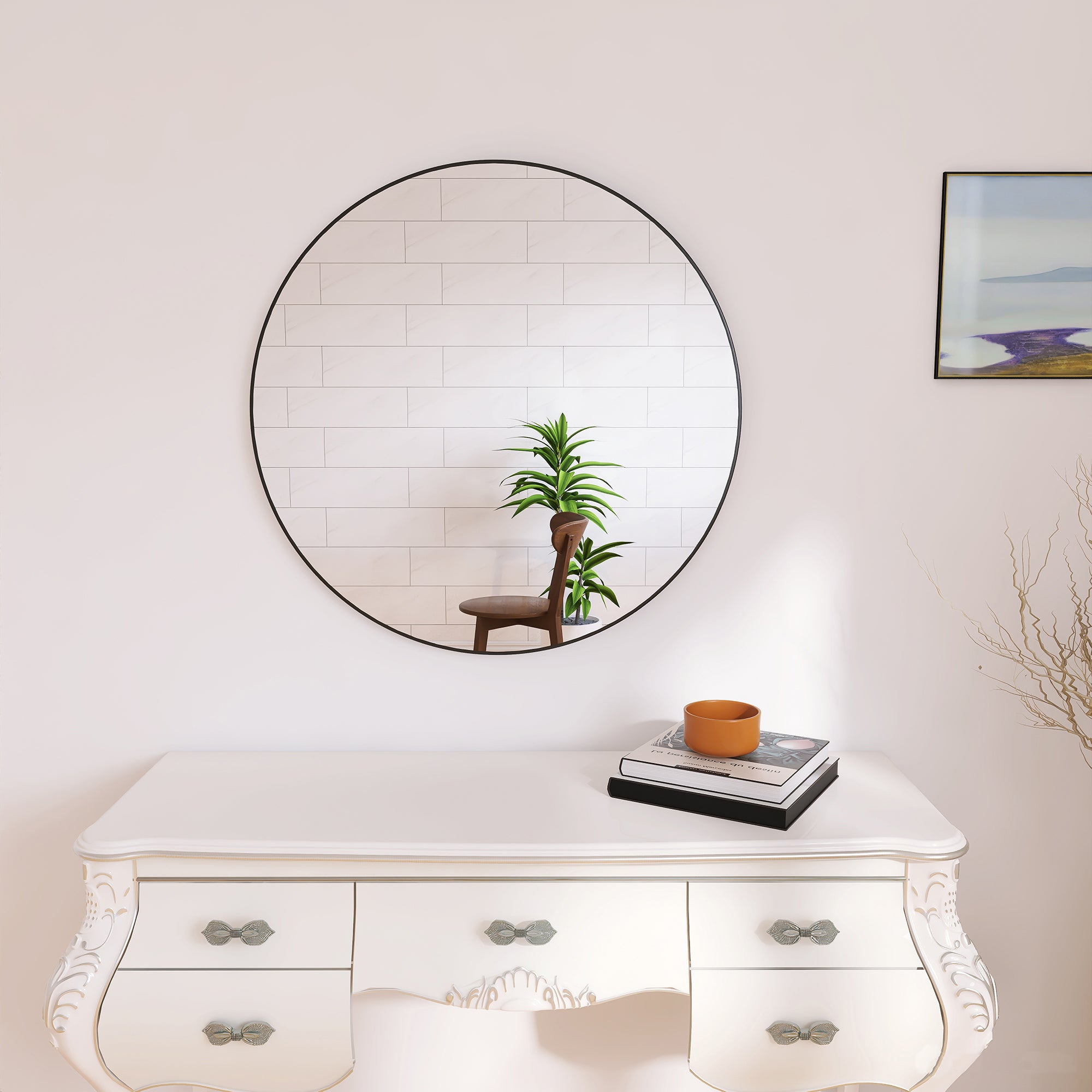 Round Framed Wall Mounted Mirror