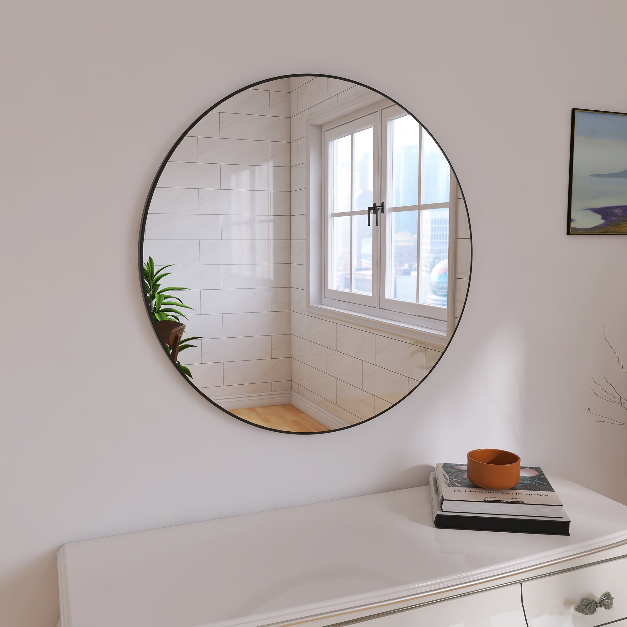 Round Framed Wall Mounted Mirror