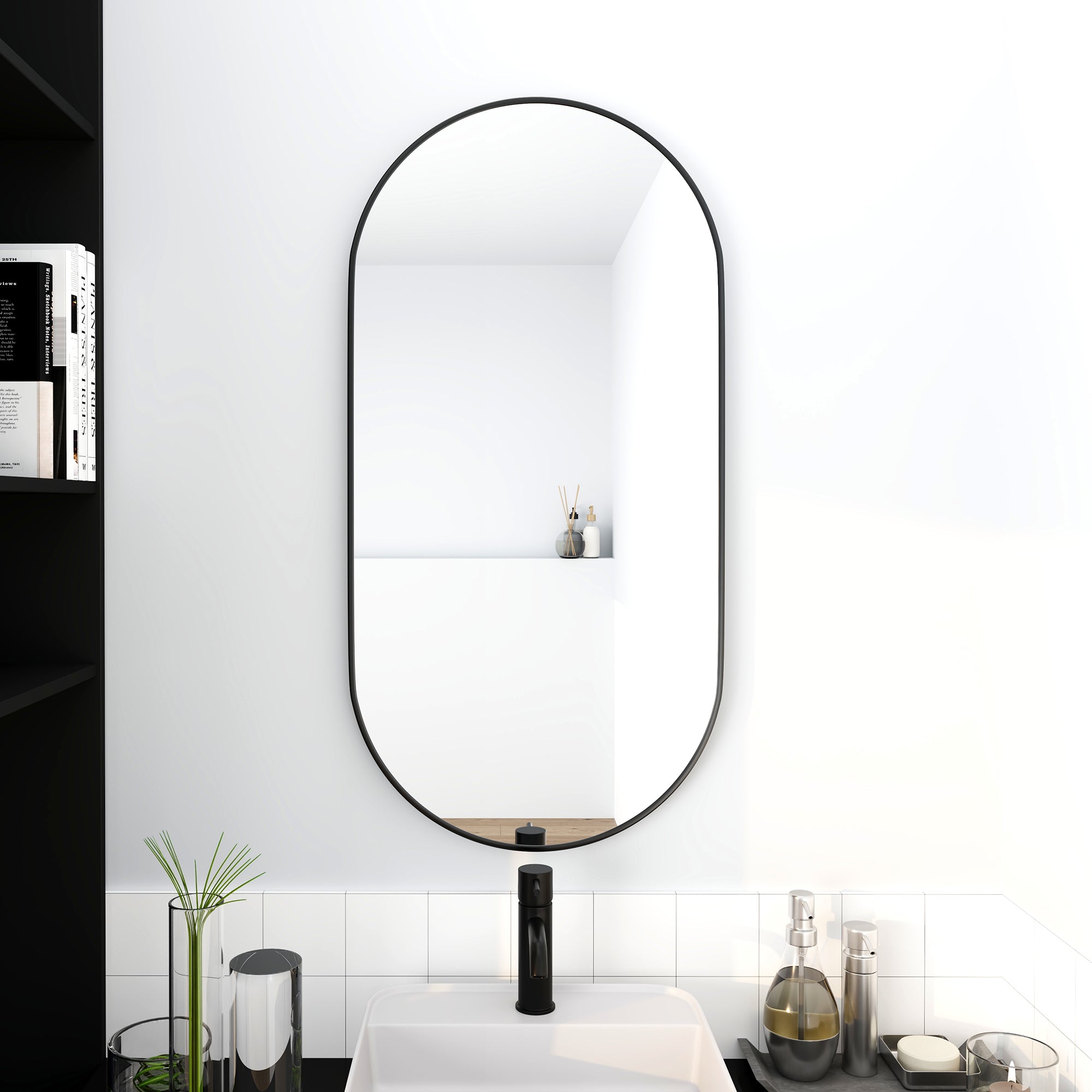 32 inch Oval Aluminum Framed Wall Mounted Mirror