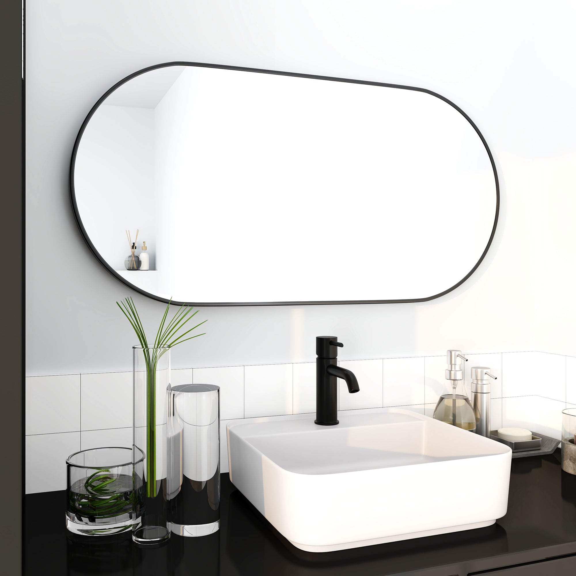 32 inch Oval Aluminum Framed Wall Mounted Mirror