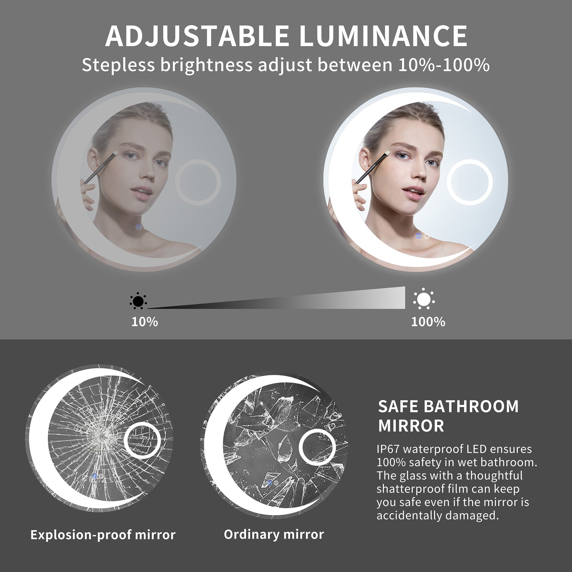 24 in. Round Frameless Anti-Fog Wall Mounted LED Bathroom Vanity Mirror