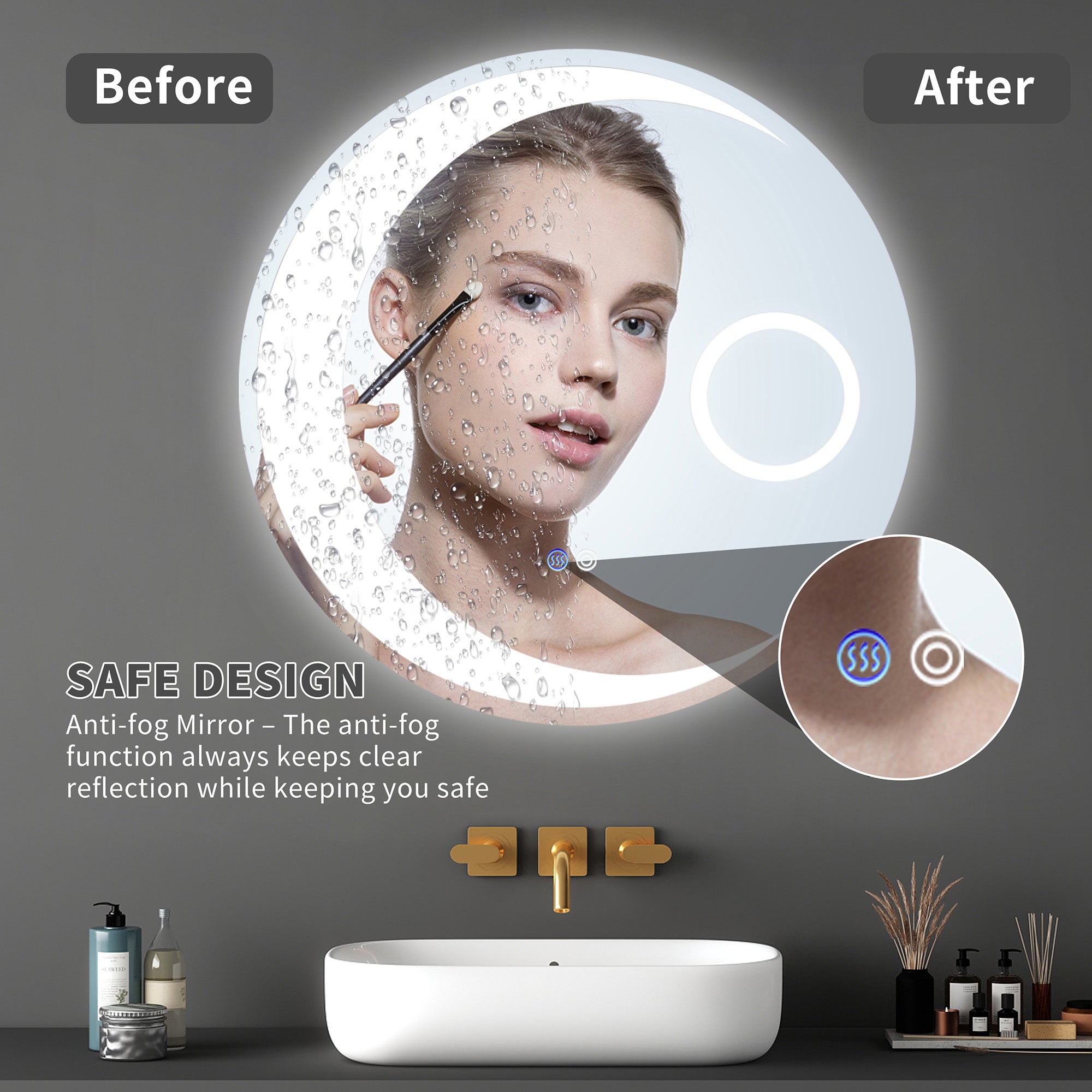 24 in. Round Frameless Anti-Fog Wall Mounted LED Bathroom Vanity Mirror
