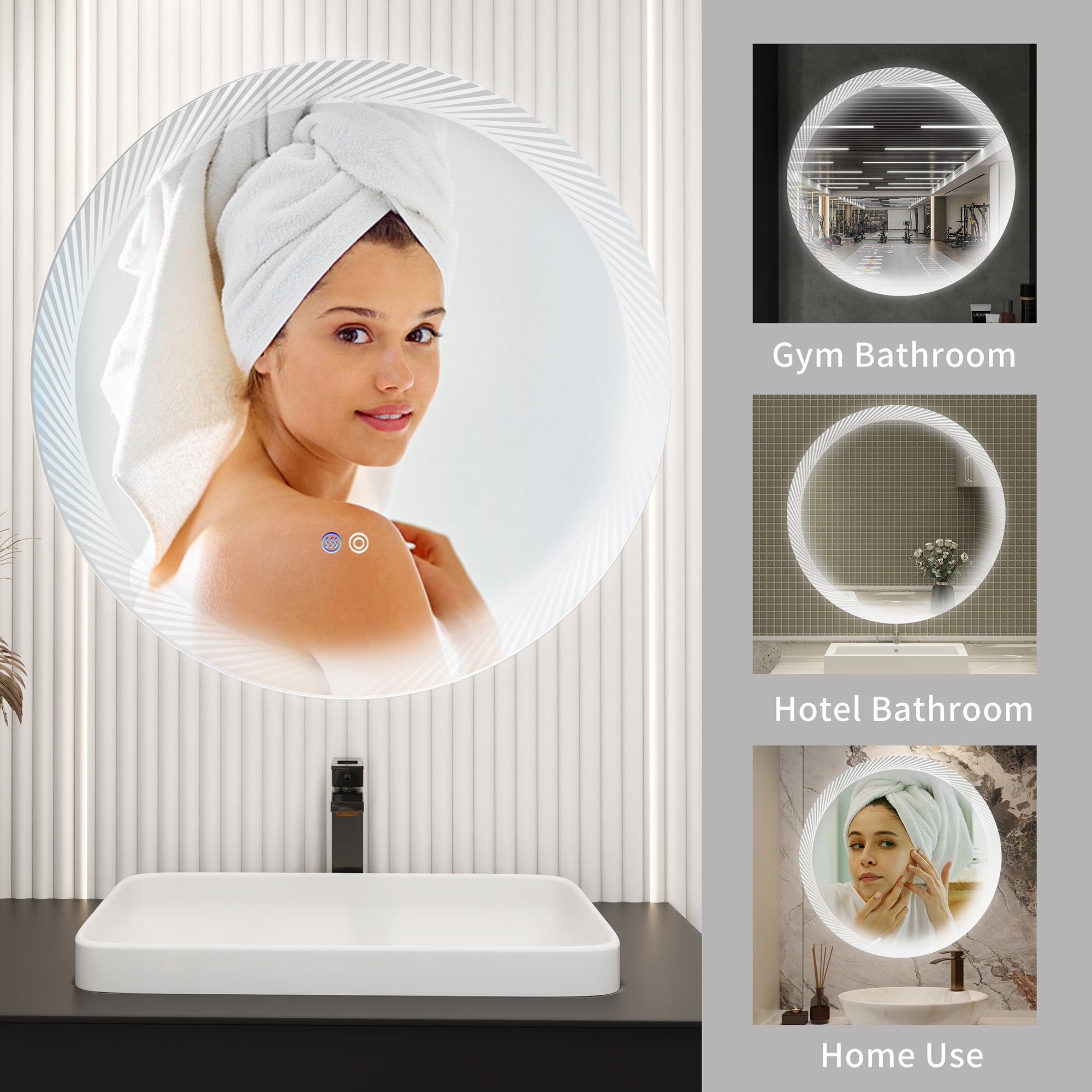 24 in. Round Frameless Anti-Fog Wall Mounted LED Bathroom Vanity Mirror