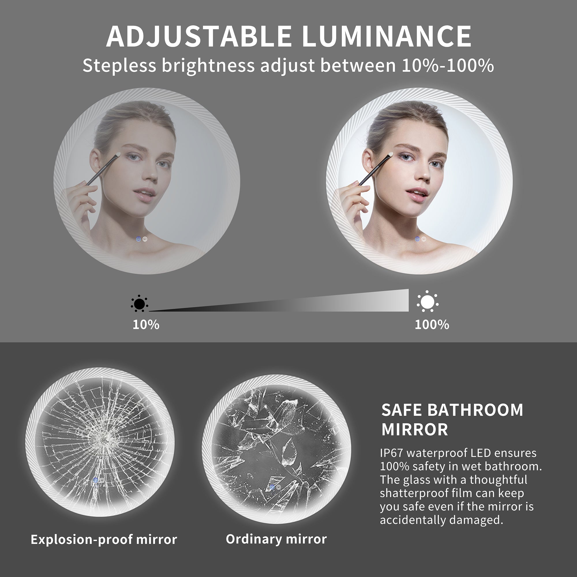 24 in. Round Frameless Anti-Fog Wall Mounted LED Bathroom Vanity Mirror