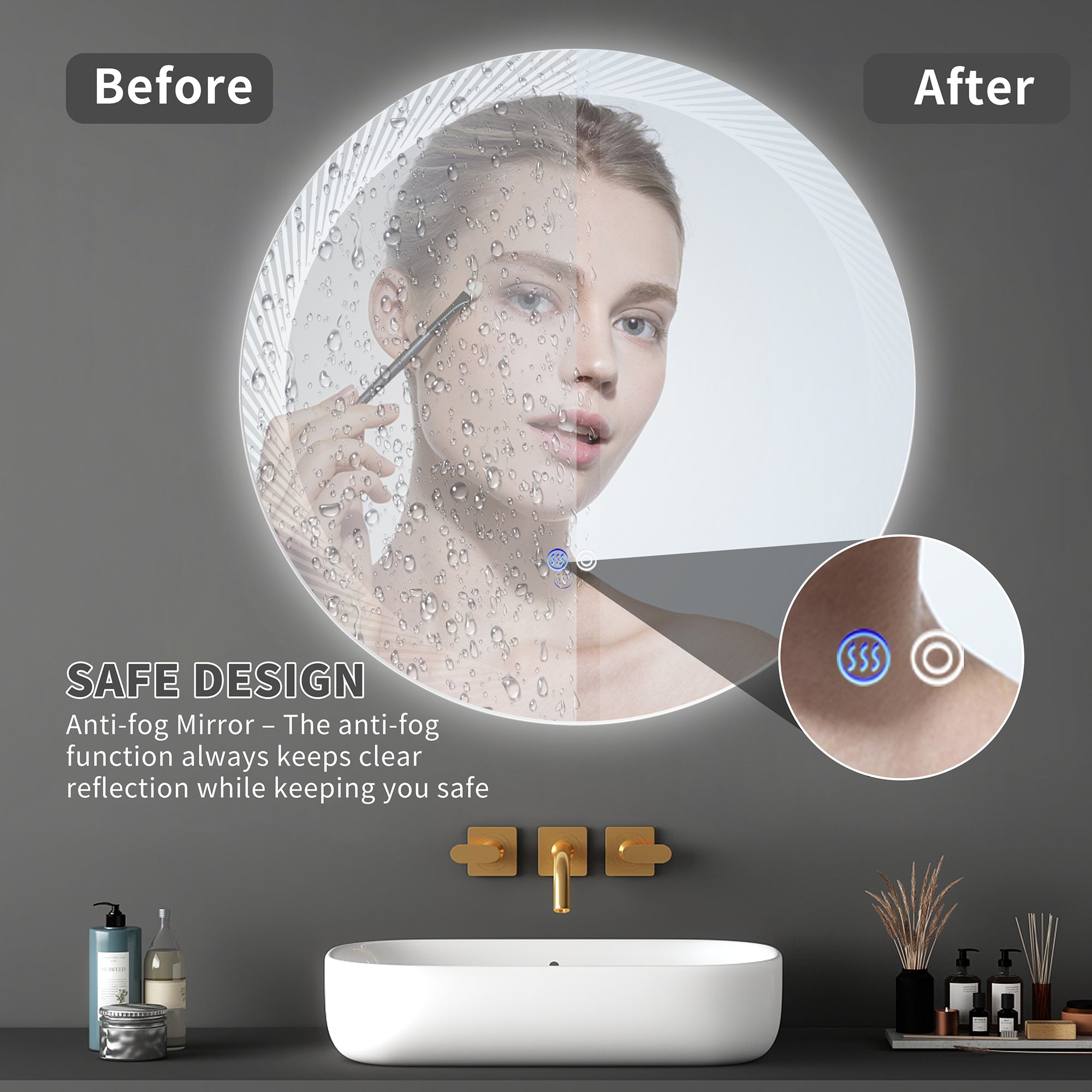 24 in. Round Frameless Anti-Fog Wall Mounted LED Bathroom Vanity Mirror