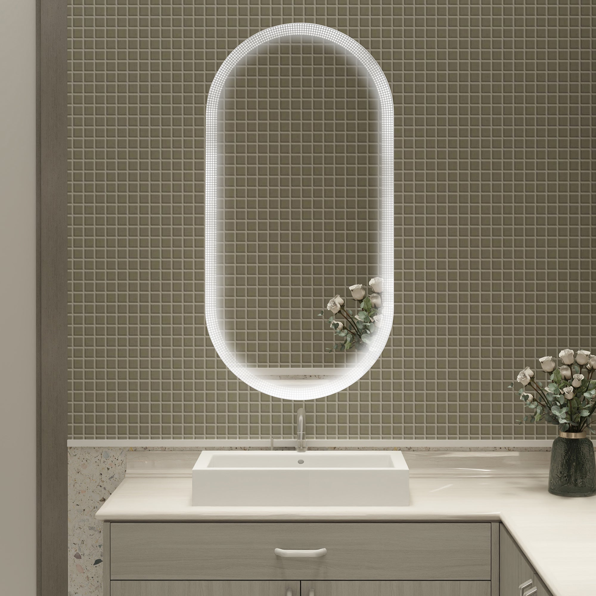 18 in. W x 35 in. H Oval Frameless Anti-Fog Wall Mounted LED Bathroom Vanity Mirror