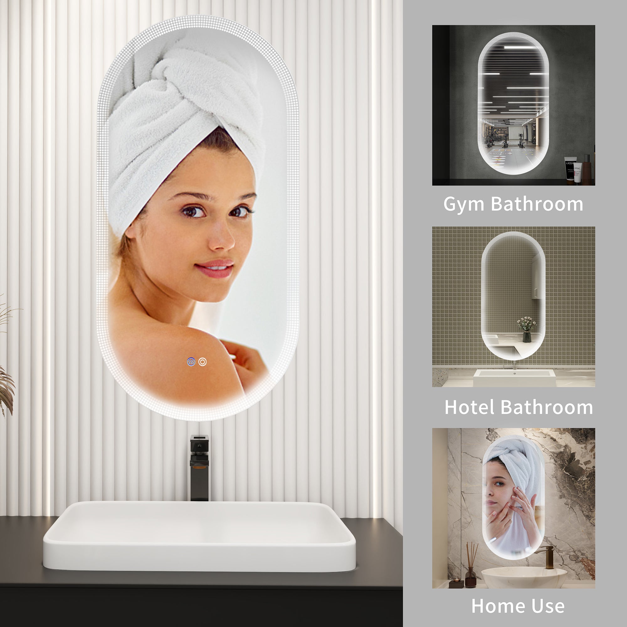 18 in. W x 35 in. H Oval Frameless Anti-Fog Wall Mounted LED Bathroom Vanity Mirror