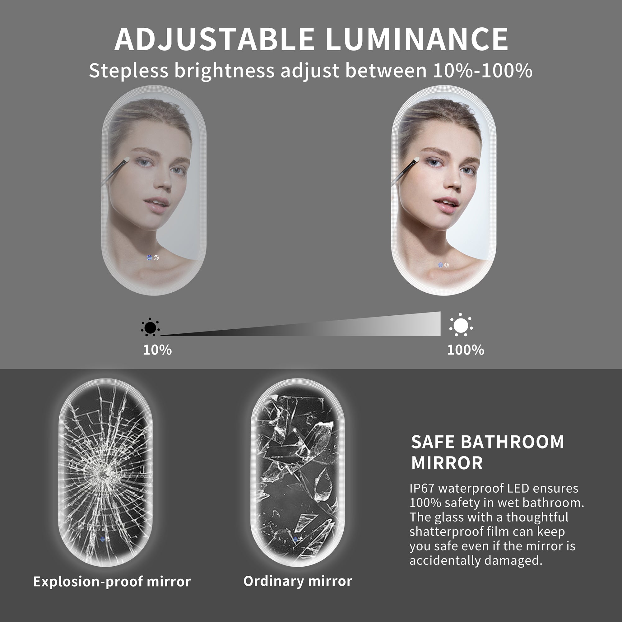 18 in. W x 35 in. H Oval Frameless Anti-Fog Wall Mounted LED Bathroom Vanity Mirror