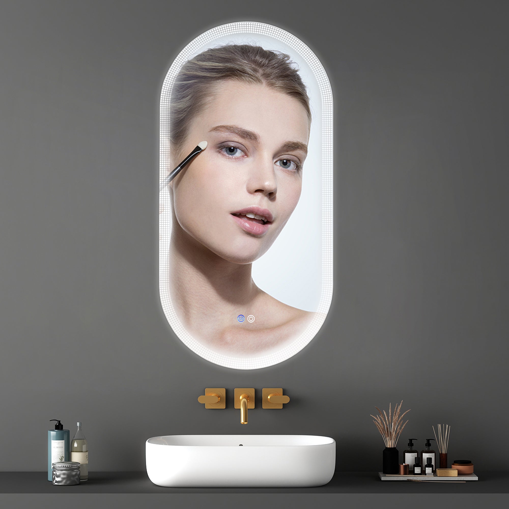 18 in. W x 35 in. H Oval Frameless Anti-Fog Wall Mounted LED Bathroom Vanity Mirror