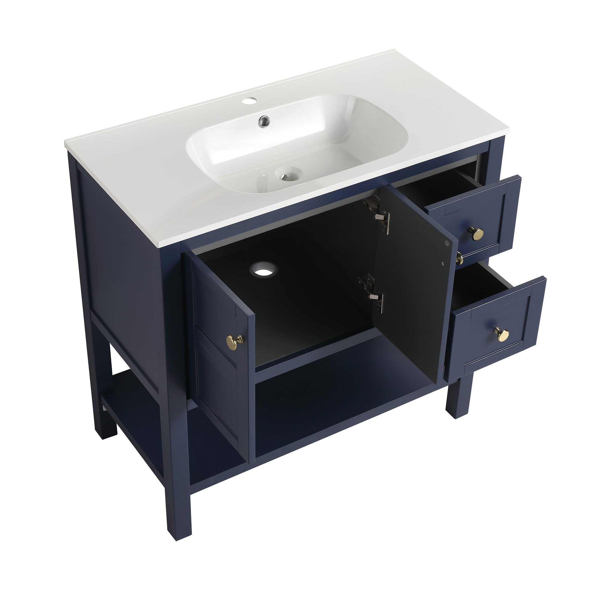 36 inch Plywood Freestanding Bathroom Vanity Set with Integrated Resin Sink